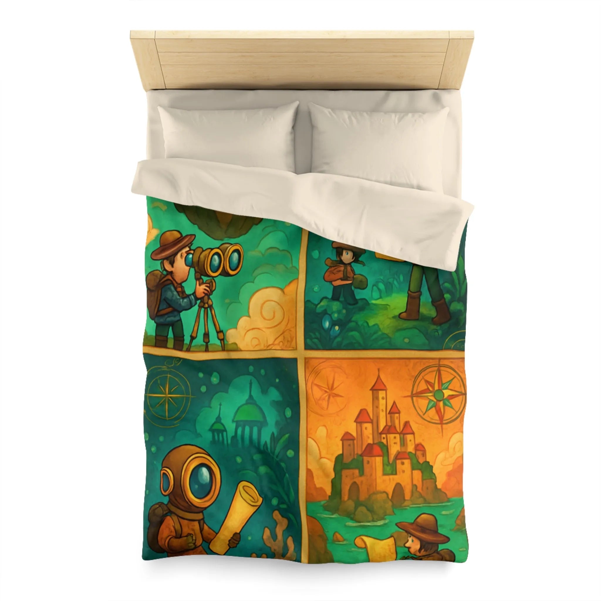 Housse de couette aventure fantastique pour chambre d'enfant avec exploration imaginaire colorée