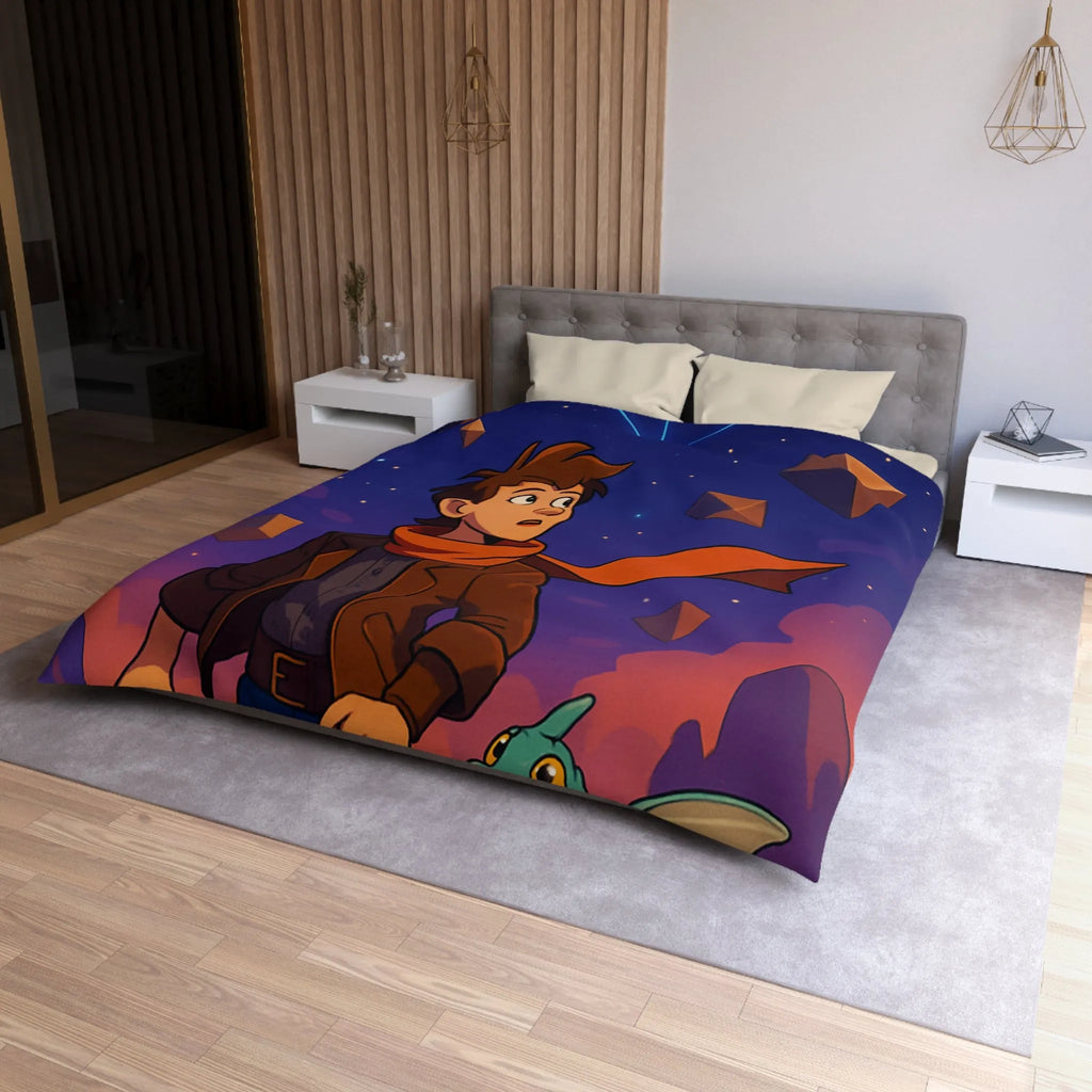 Housse de couette aventure nuit étoilée avec enfant et dragon mignon