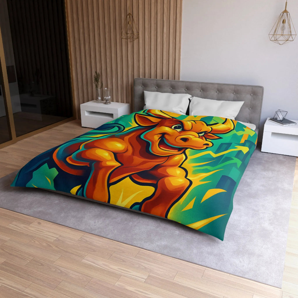 Housse de couette dynamique avec illustration de taureau énergique et motifs de croissance économique