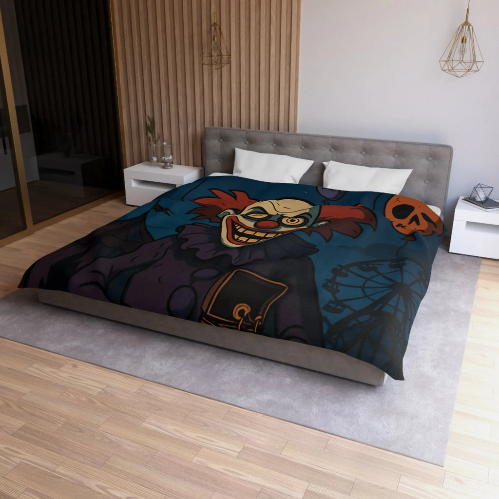 Housse de couette effrayante de clown sinistre avec ballons et fête foraine sombre