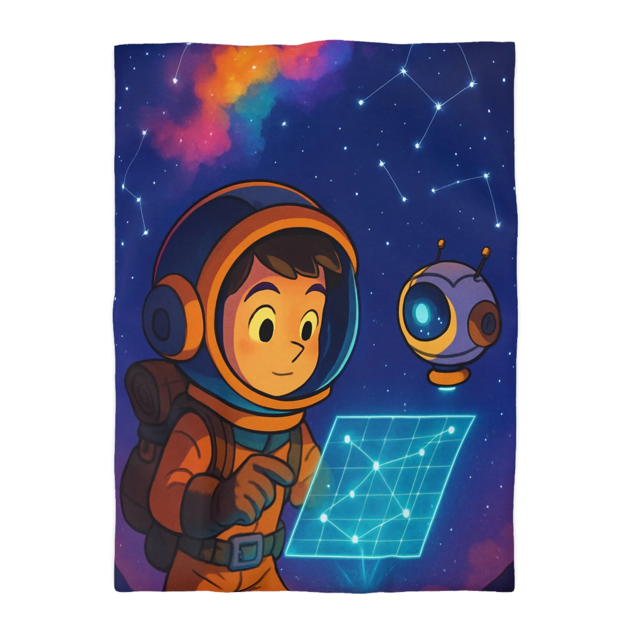 Housse de Couette Enfantine Astronaute et Robot Explorent le Ciel Étoilé Fantastique