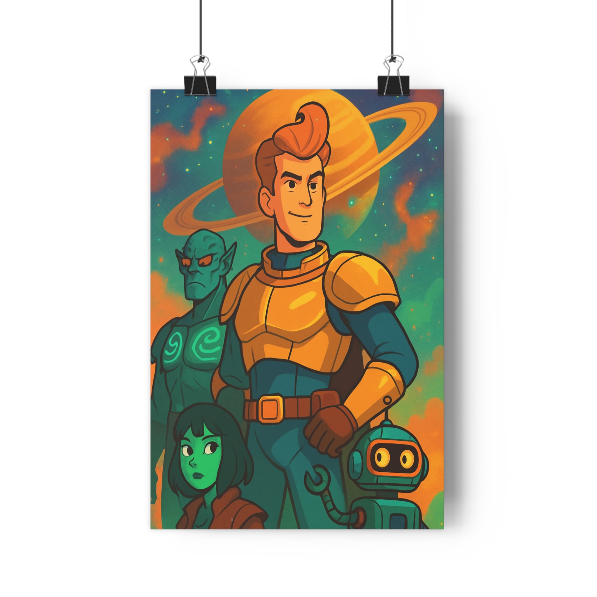Poster décoratif aventure animé bleu orange intergalactique héroïque salon chambre enfant espace étoilé qualité
