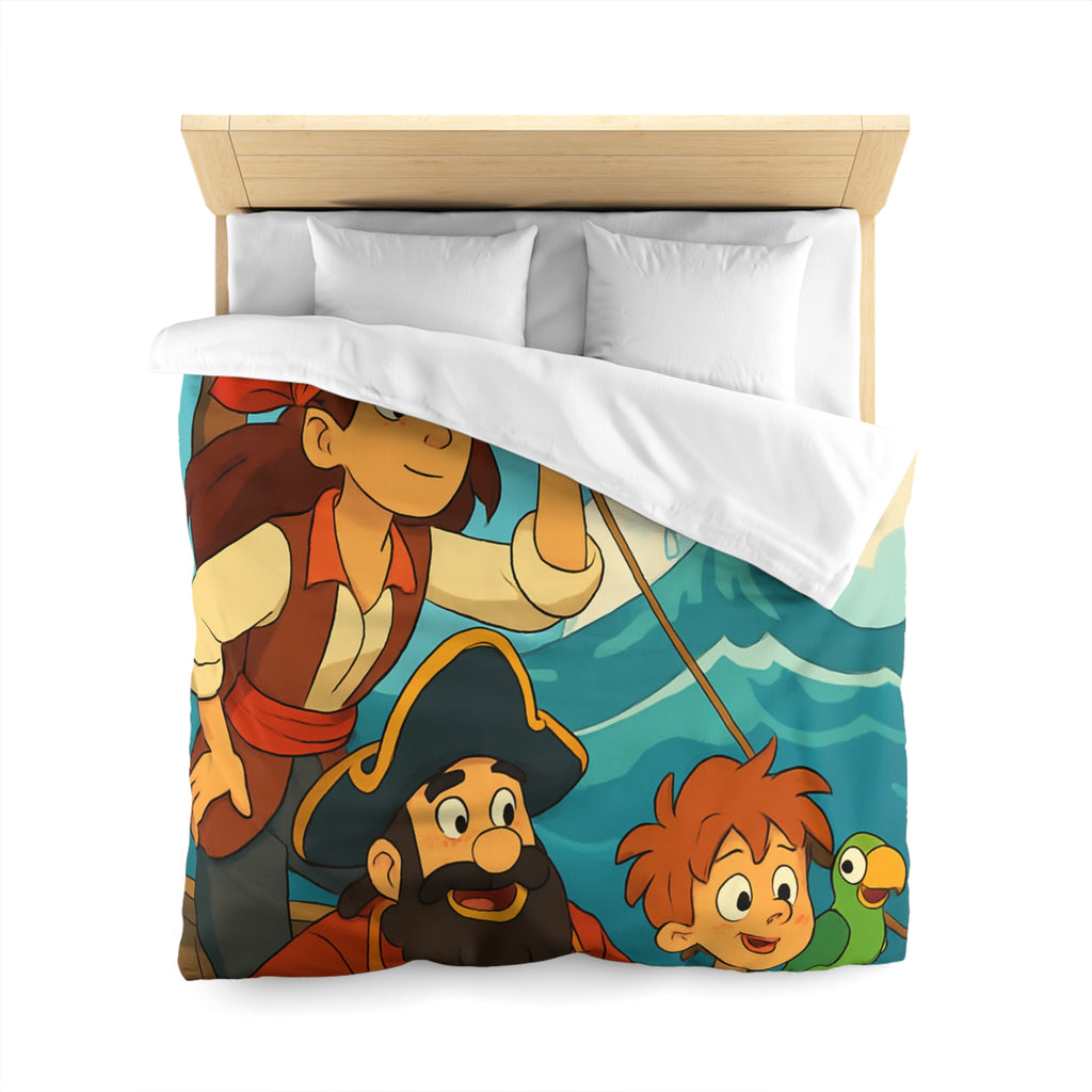 Housse de couette pirate avec poisson doré et personnages aventuriers sur l'océan