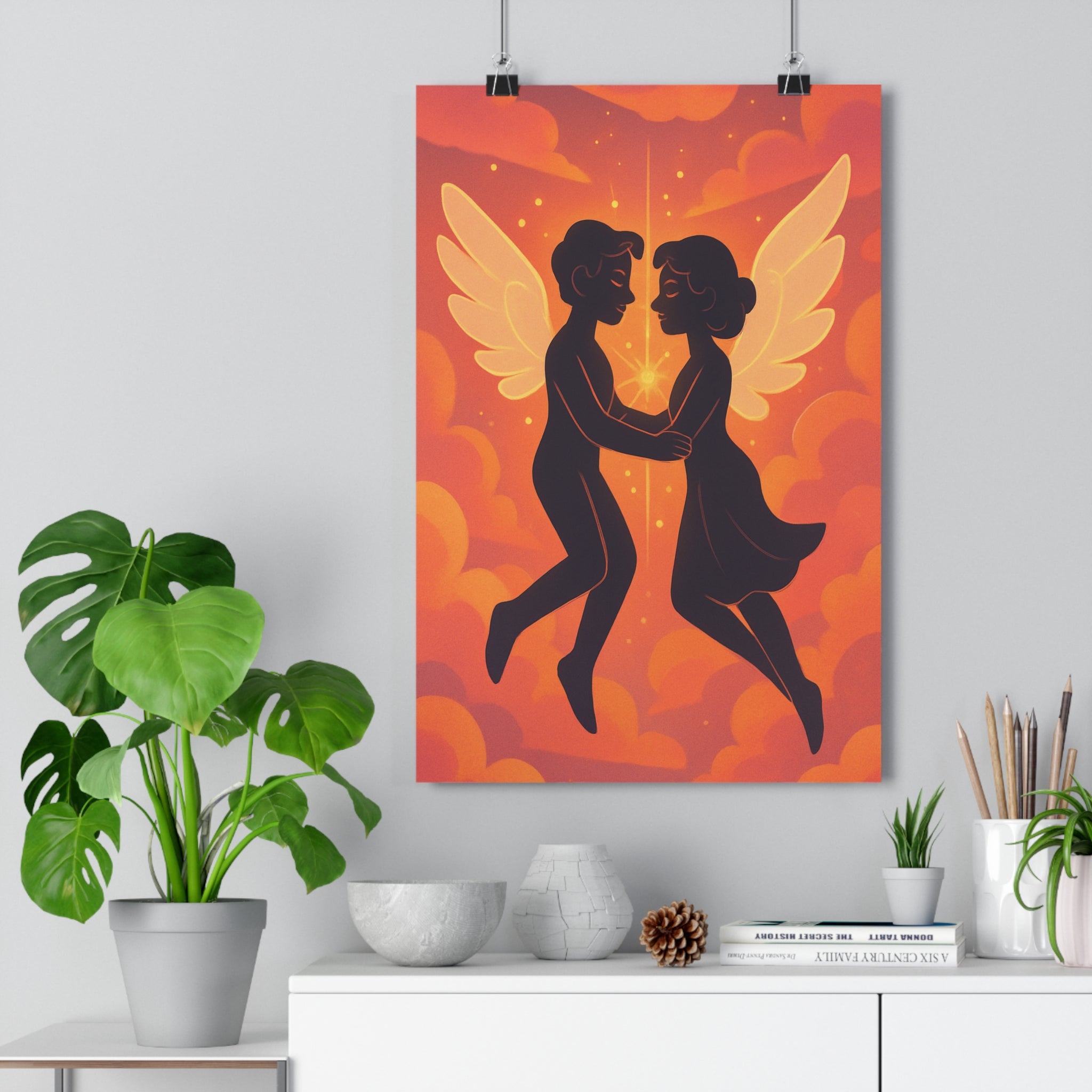 Poster décoratif céleste rose orange digital rêveur apaisant salon chambre douceur poétique 30x46 format