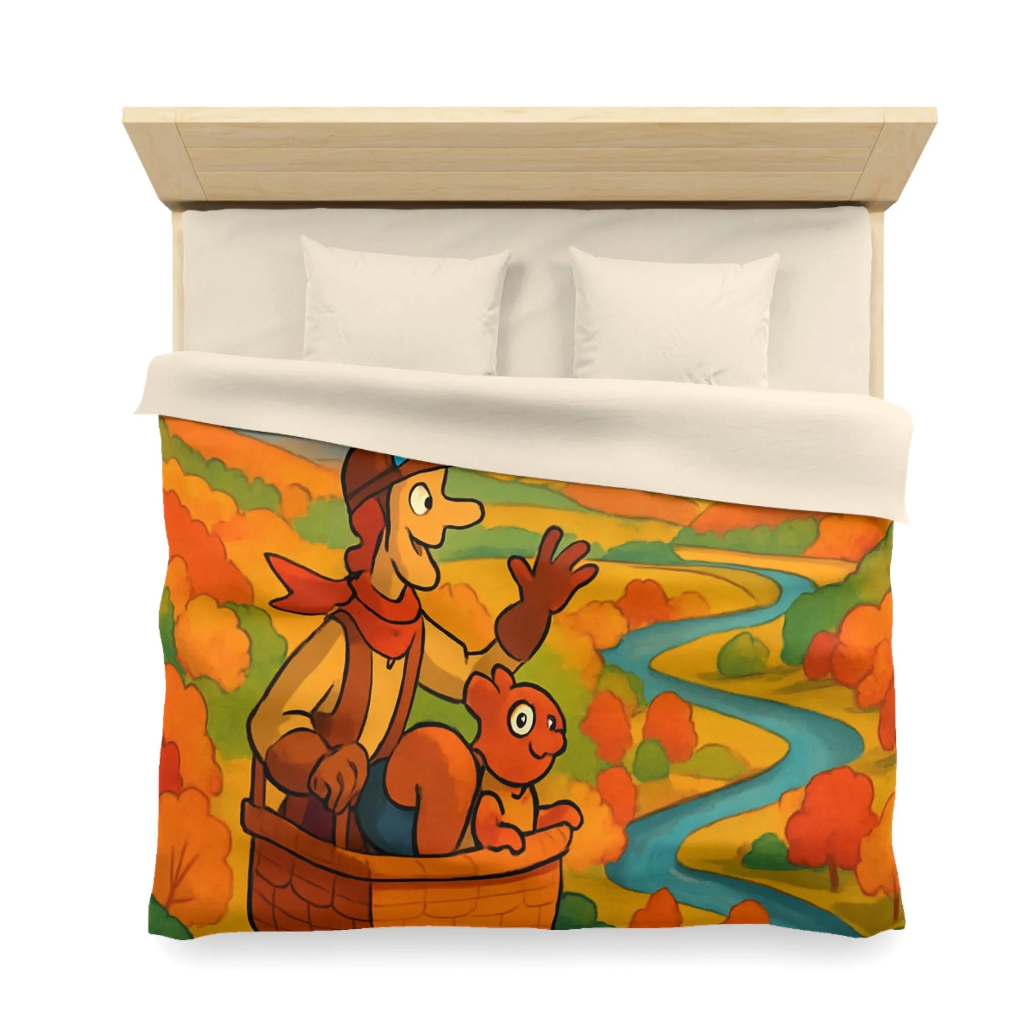 Housse de couette automnale avec montgolfière et paysage coloré pour chambre chaleureuse