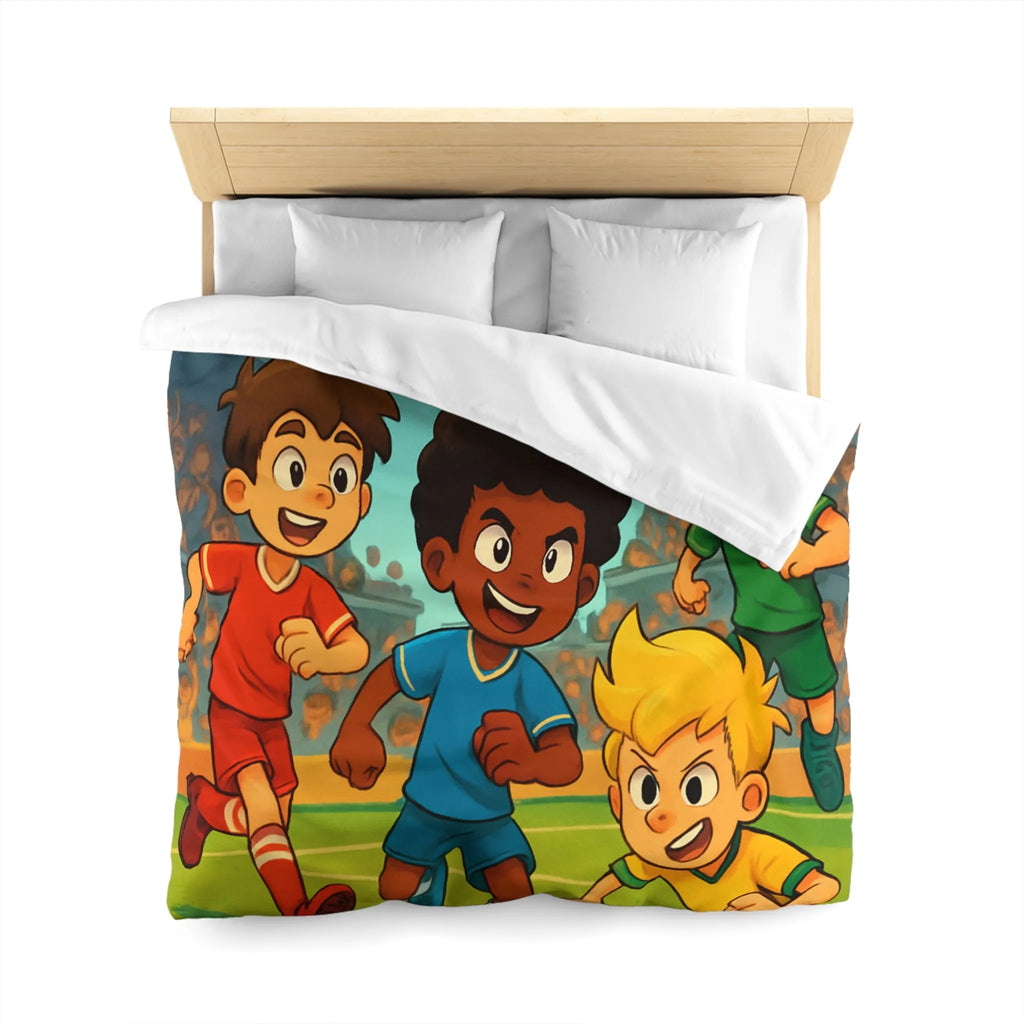 Housse de couette ludique sur le thème du football avec enfants et ballon magique
