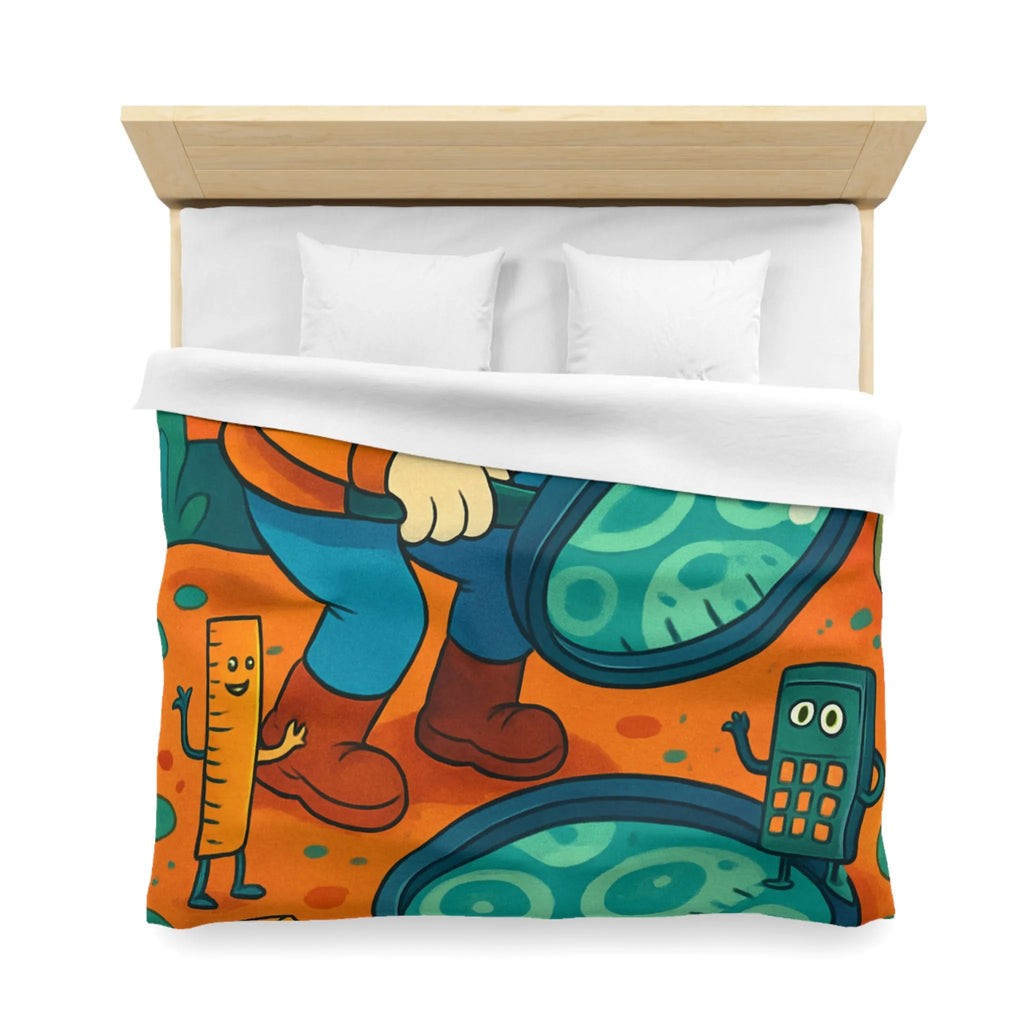 Explorez une Housse de Couette Fantaisie, Aventure Visuelle pour Enfants avec Loupe et Calculateur