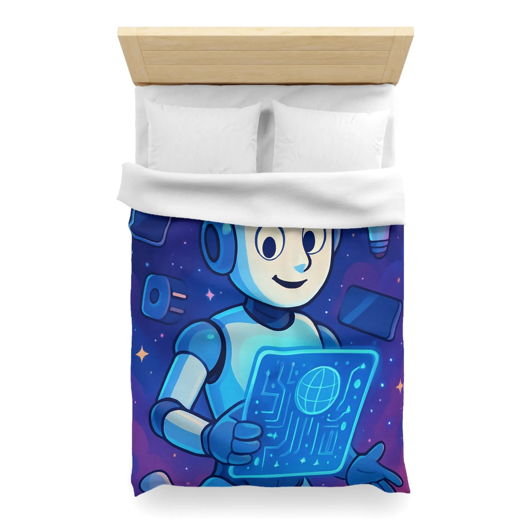 Housse de Couette Futuriste avec Robot et Gadgets Technologiques pour Chambre Moderne