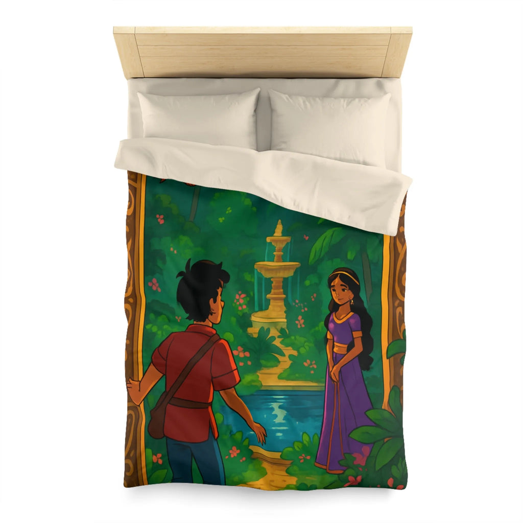 Housse De Couette Enchantée Illustrant Jardin Nocturne Avec Fontaine Et Clair De Lune
