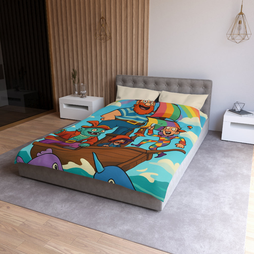 Housse de couette pirate joyeux arc-en-ciel colorée avec bateau pour enfant chambre