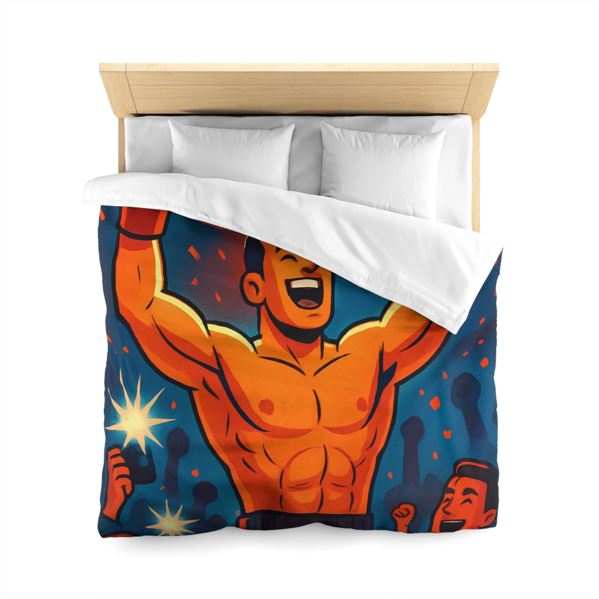 Housse de couette spectaculaire avec illustration de boxeur victorieux et public en liesse