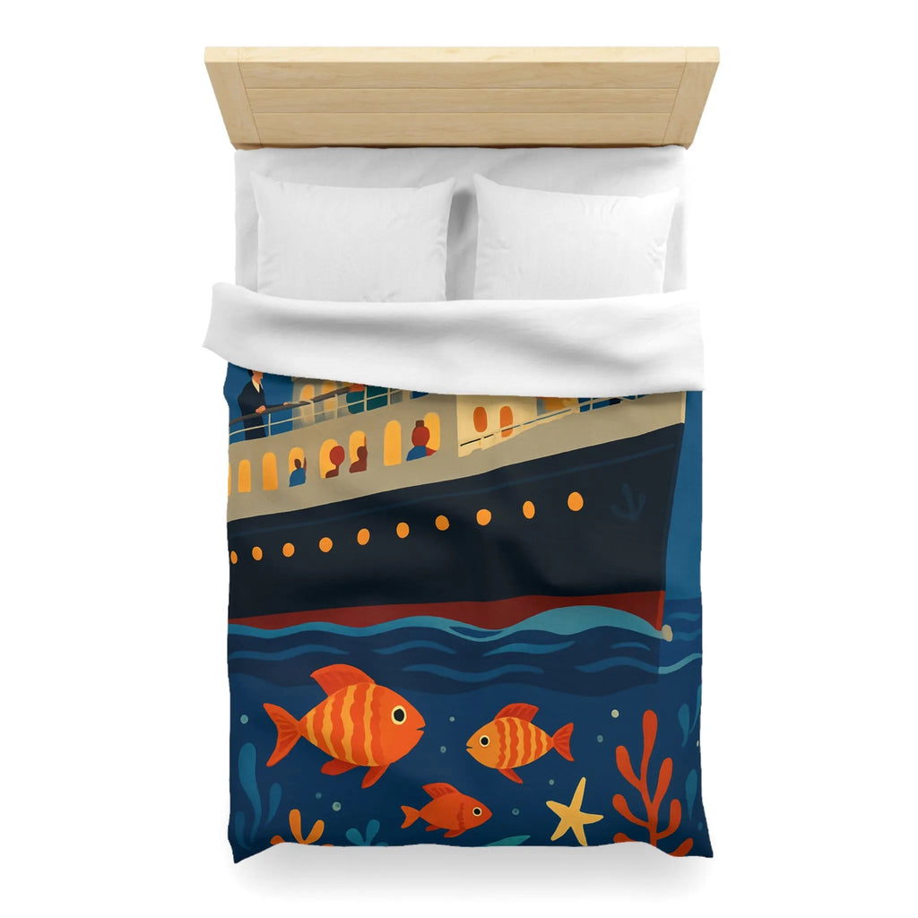 Housse de couette bateau rétro, poissons colorés, ambiance marine, nuit étoilée