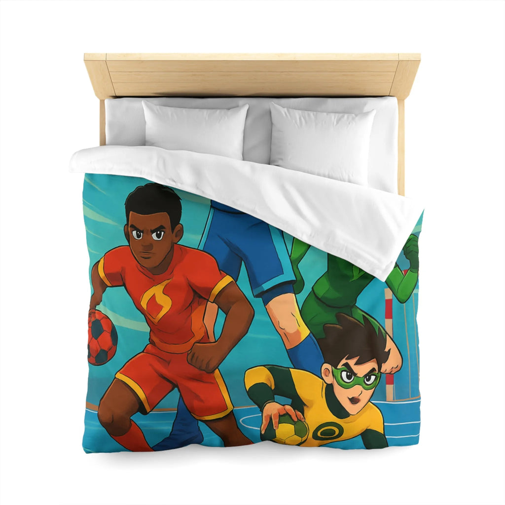 Housse de couette colorée super-héros, style bande dessinée sports, enfants aventure dynamique