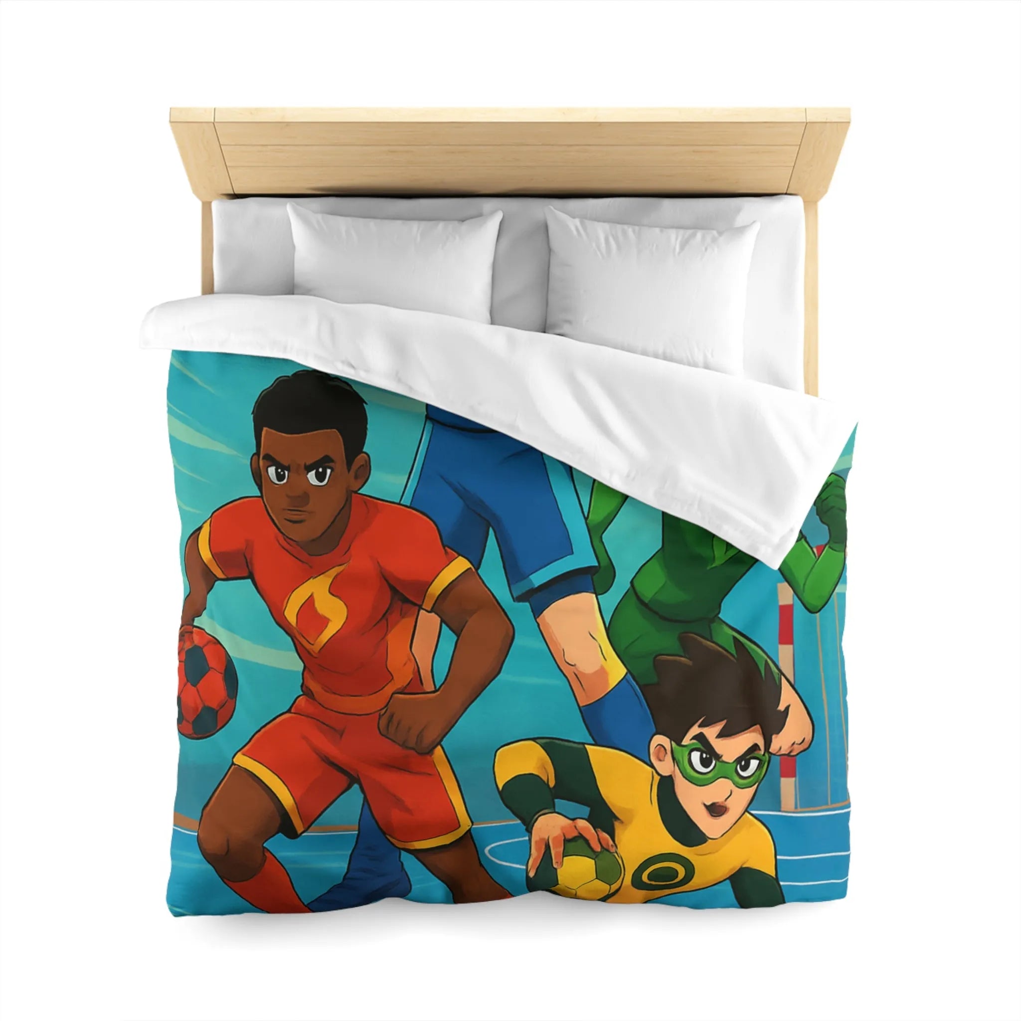 Housse de couette colorée super-héros, style bande dessinée sports, enfants aventure dynamique