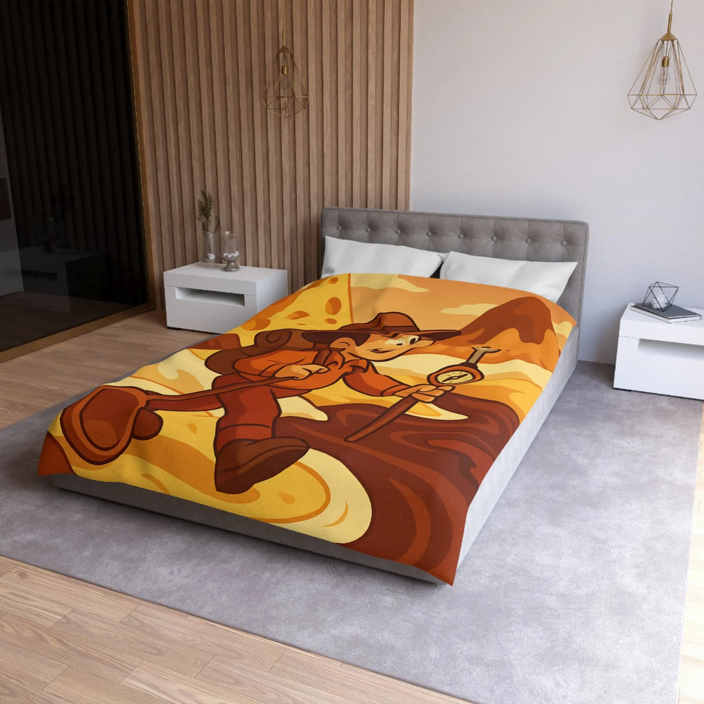 Housse De Couette Aventure Rétro Souvenirs Chocolat Montagne Désert Dunes Jaunes Illustration