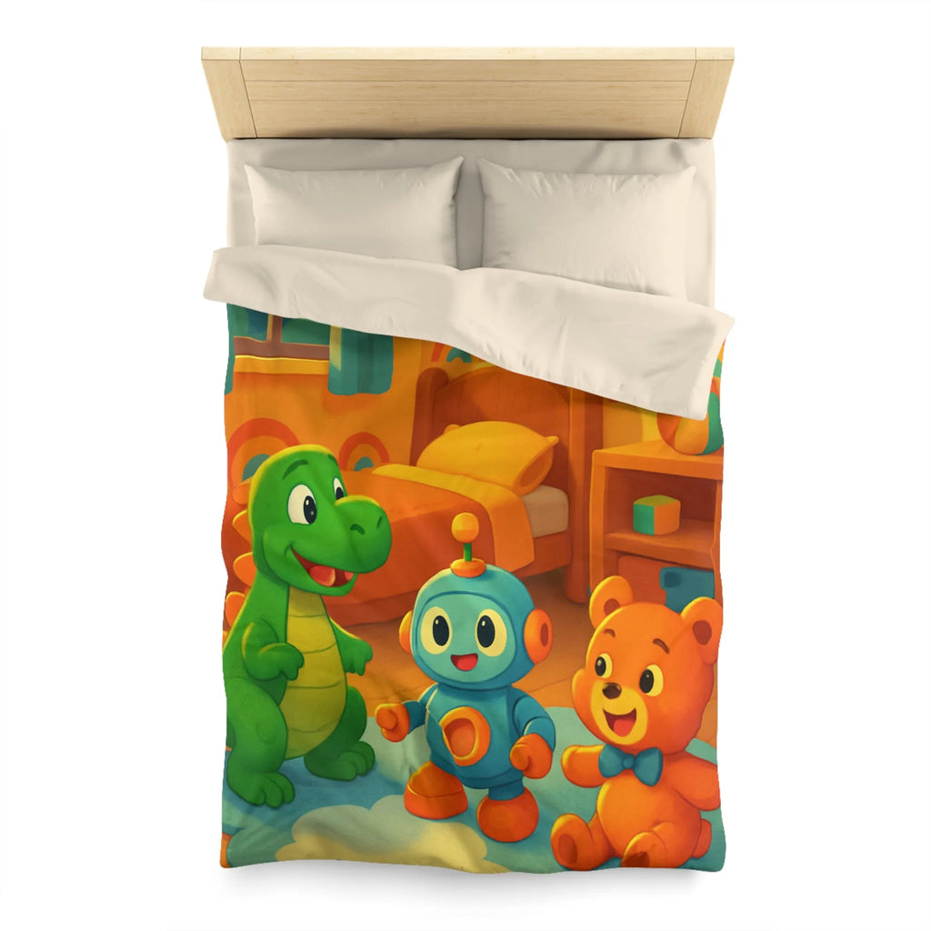 Housse de Couette Enfant Dinosaure, Robot et Ours Orange avec Arc-en-Ciel Coloré