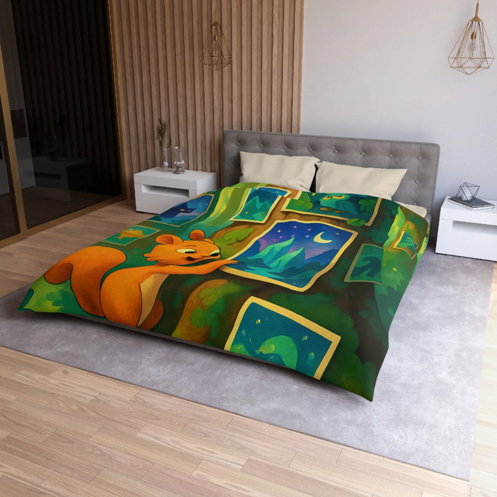 Housse de Couette Enchantée avec Écureuil et Tableaux Nocturnes pour Chambre d'Enfant