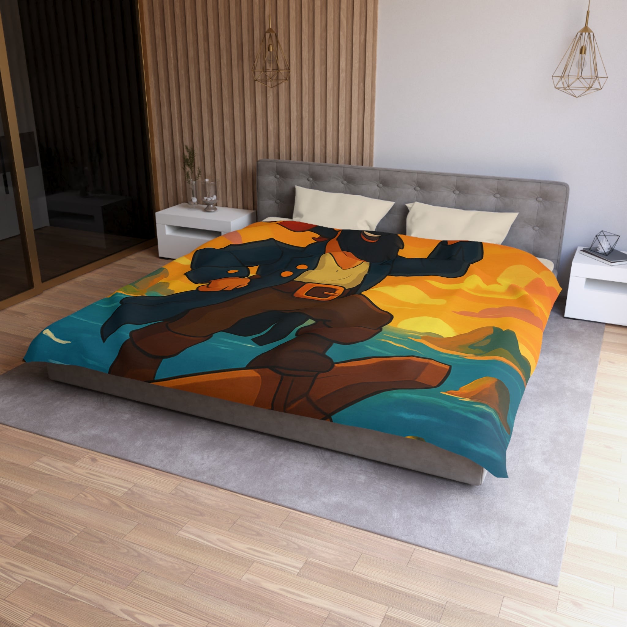 Housse de couette pirate flamboyant explorant les mers au coucher de soleil épique