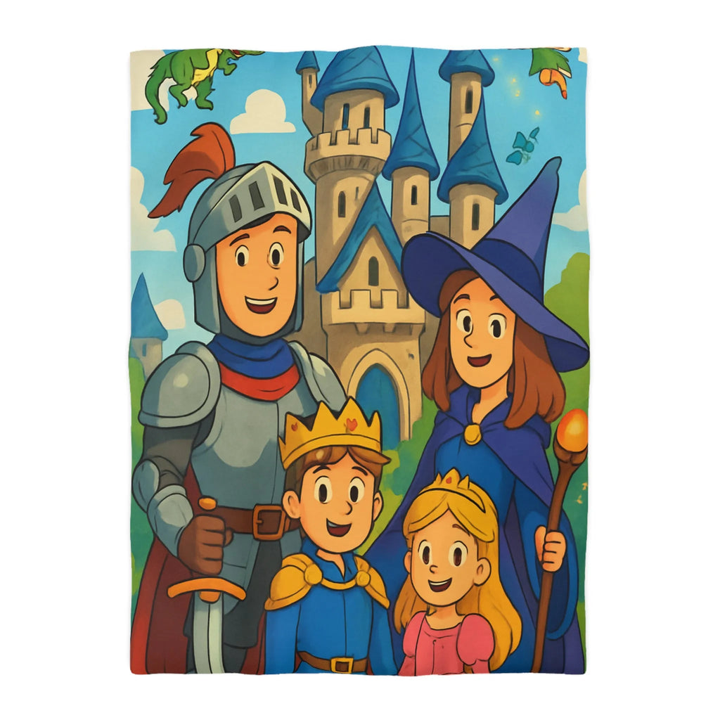 Housse de Couette Enchantée avec Chevalier, Princesse, Château, et Dragon pour Enfants