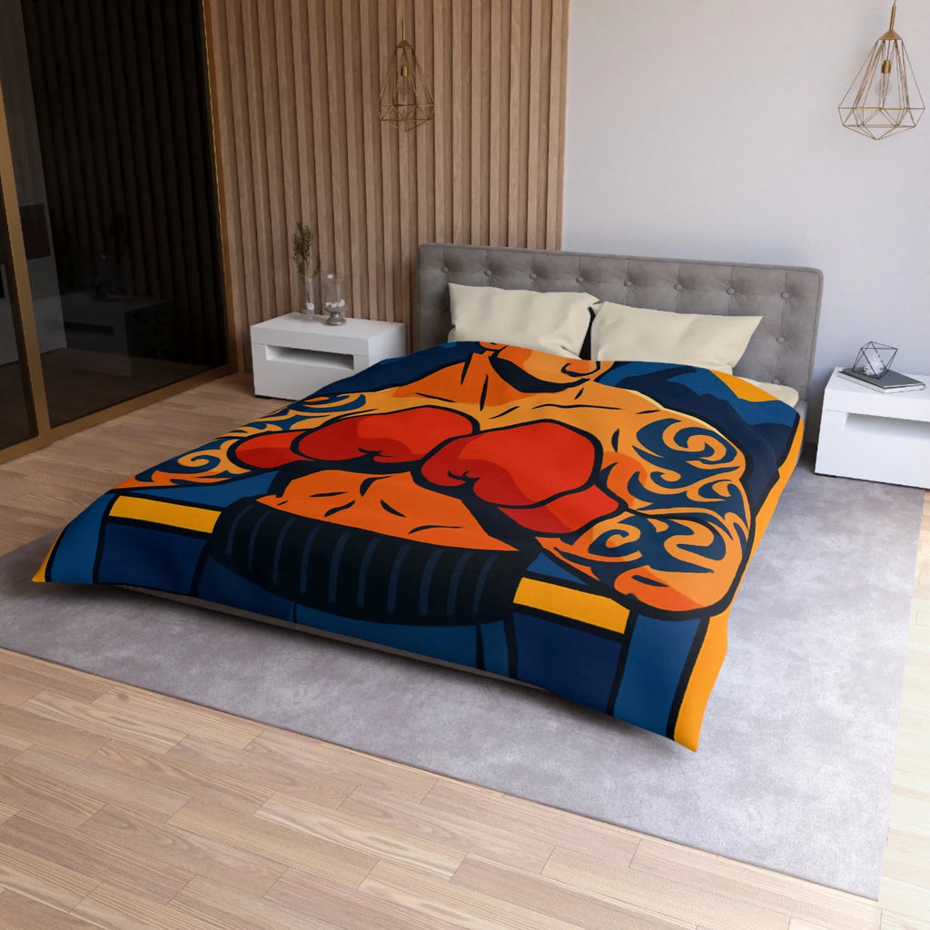 Housse de couette illustrée avec boxeur tatoué en style vectoriel coloré et dynamique