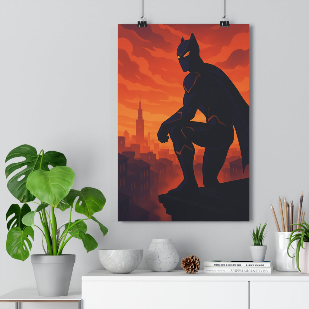 Poster décoratif dramatique crépuscule rouge orange mystérieux silhouette moderne salon bureau captivant unique qualité