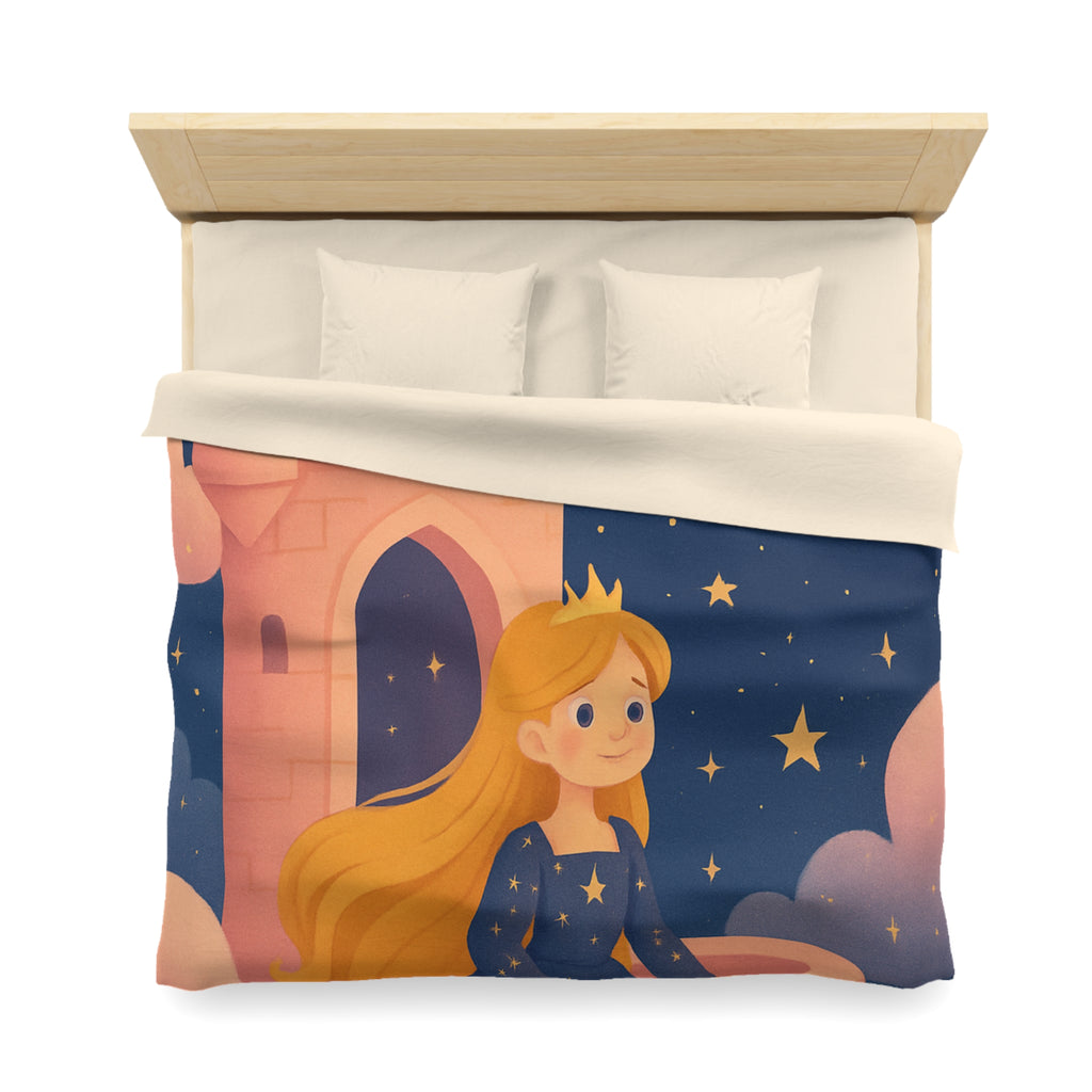 Housse de couette princesse rêveuse château et dragon volant étoiles scintillantes nuit