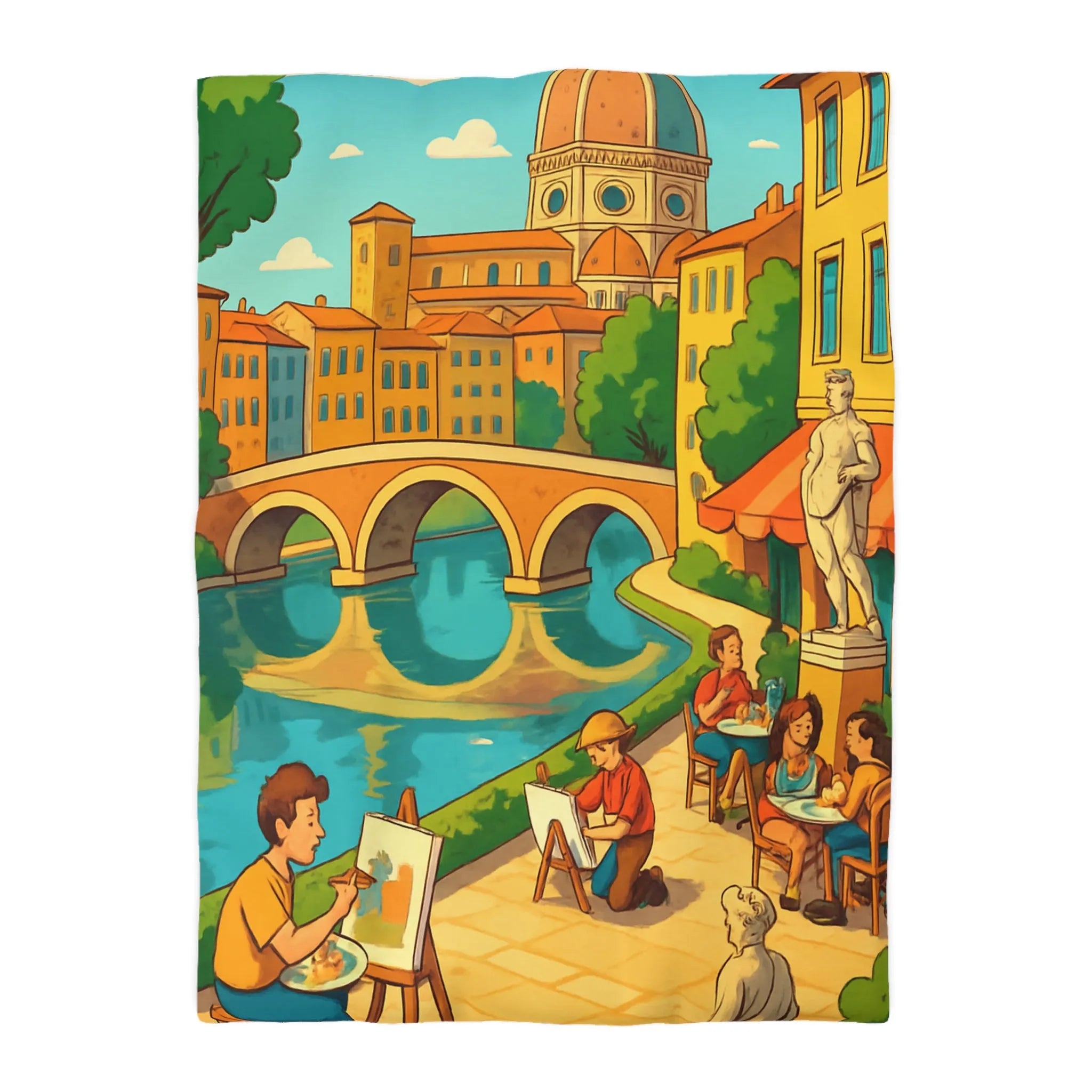 Housse de couette inspirée de ville artistique avec pont et cathédrale colorée