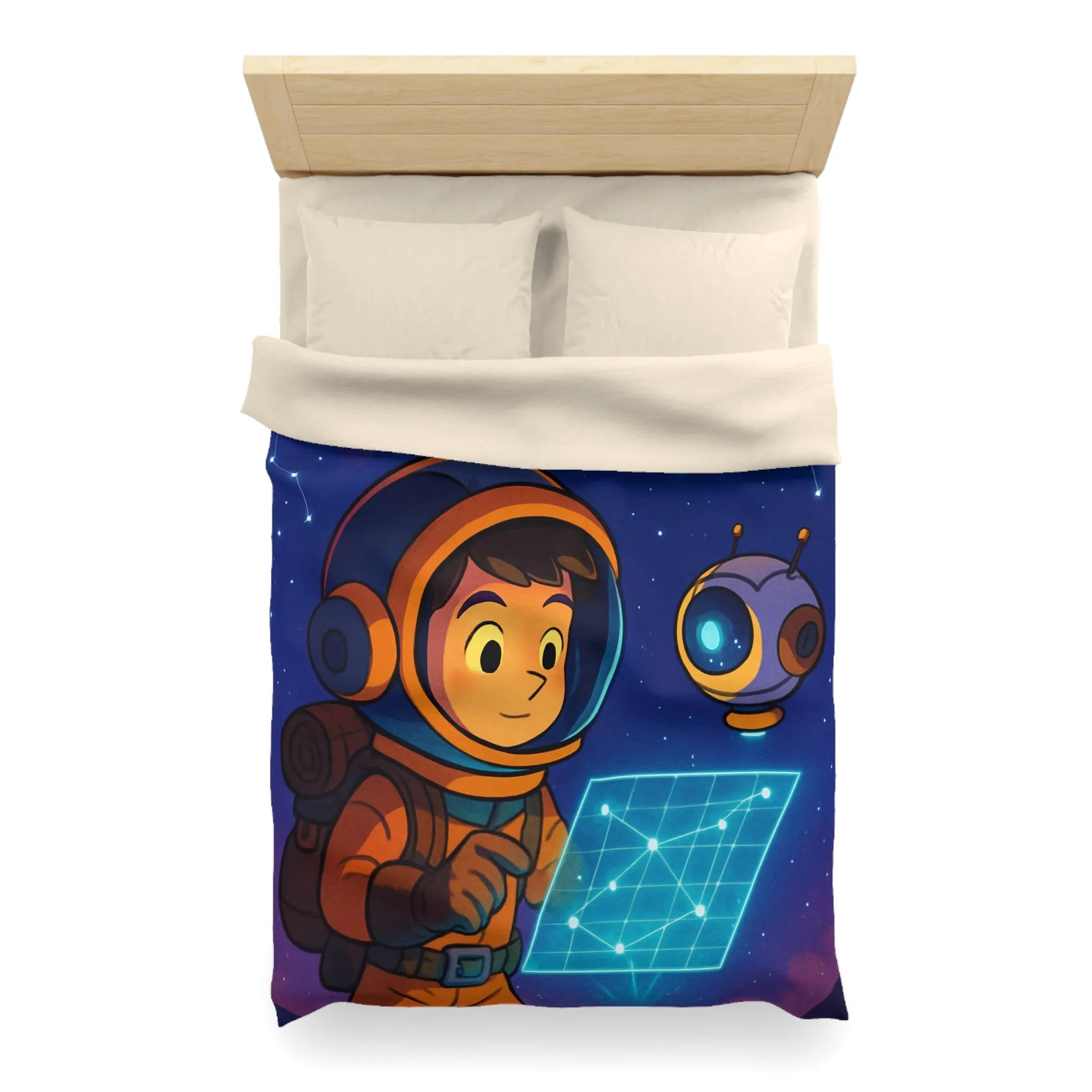 Housse de Couette Enfantine Astronaute et Robot Explorent le Ciel Étoilé Fantastique