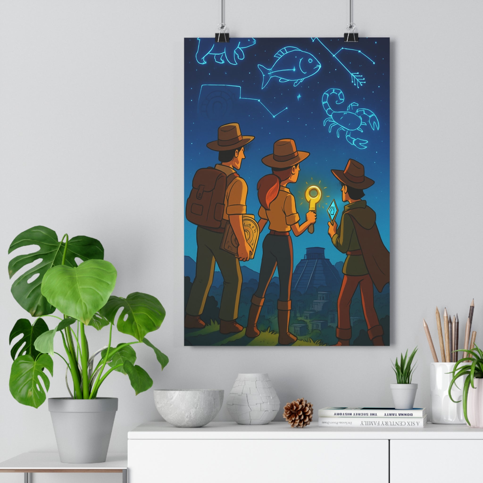 Poster décoratif anime mystique aventure explorateurs étoiles constellations lumineux chambre bureau format 30x46 cm