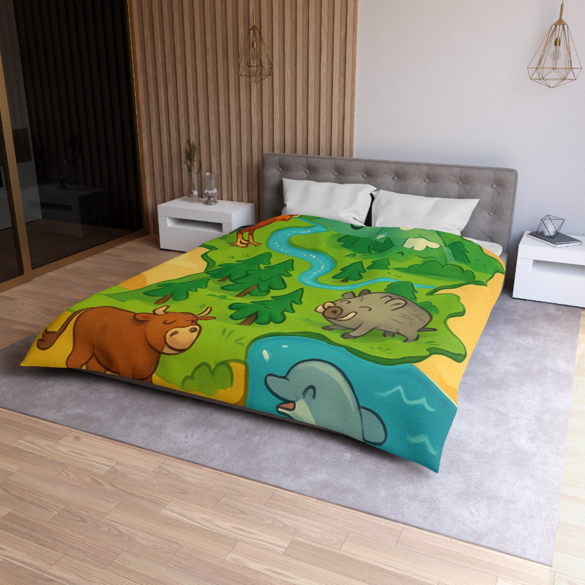 Housse de couette pour enfant avec animaux et paysage de France ludique et coloré