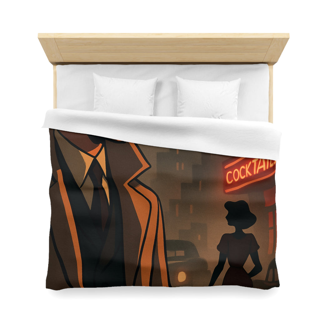 Housse de Couette Noir et Rouge, Design Rétro Vintage, Atmosphère de Film Noir