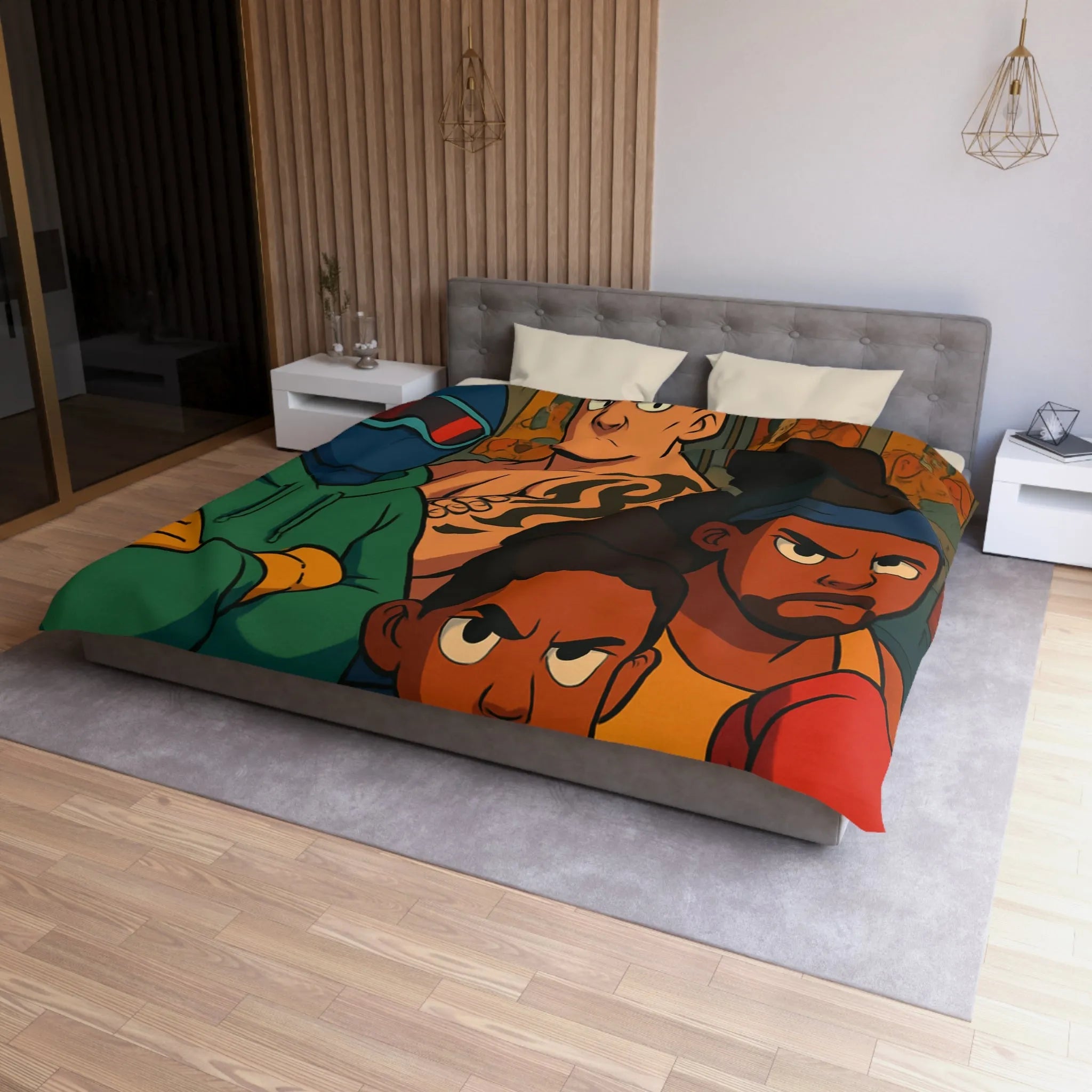 Housse de couette colorée avec boxeurs dessin animé pour chambre enfant sportive unique