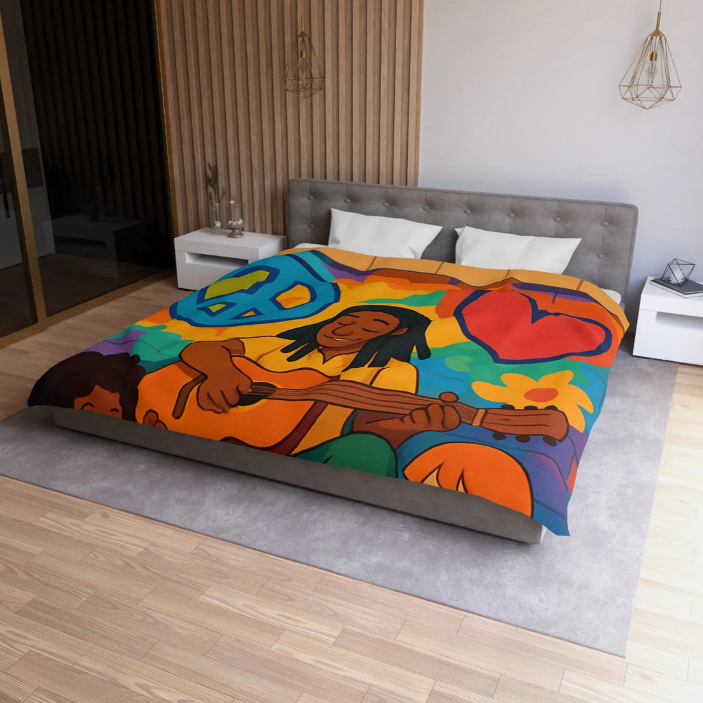 Housse de Couette Colorée avec Musicien Jouant de la Guitare pour Enfants Heureux