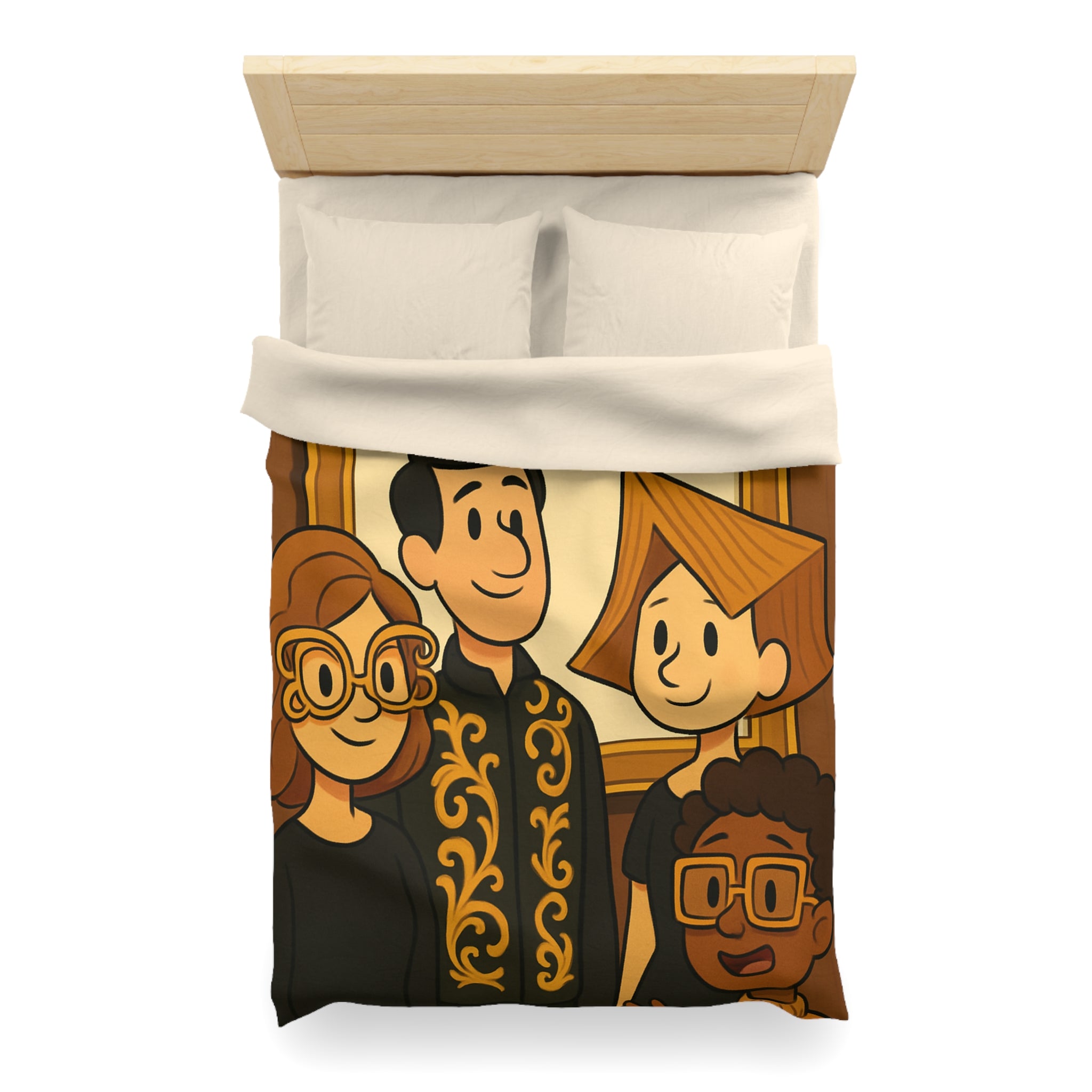 Housse de Couette Originale avec Illustration de Quatre Personnages Animés au Style Unique