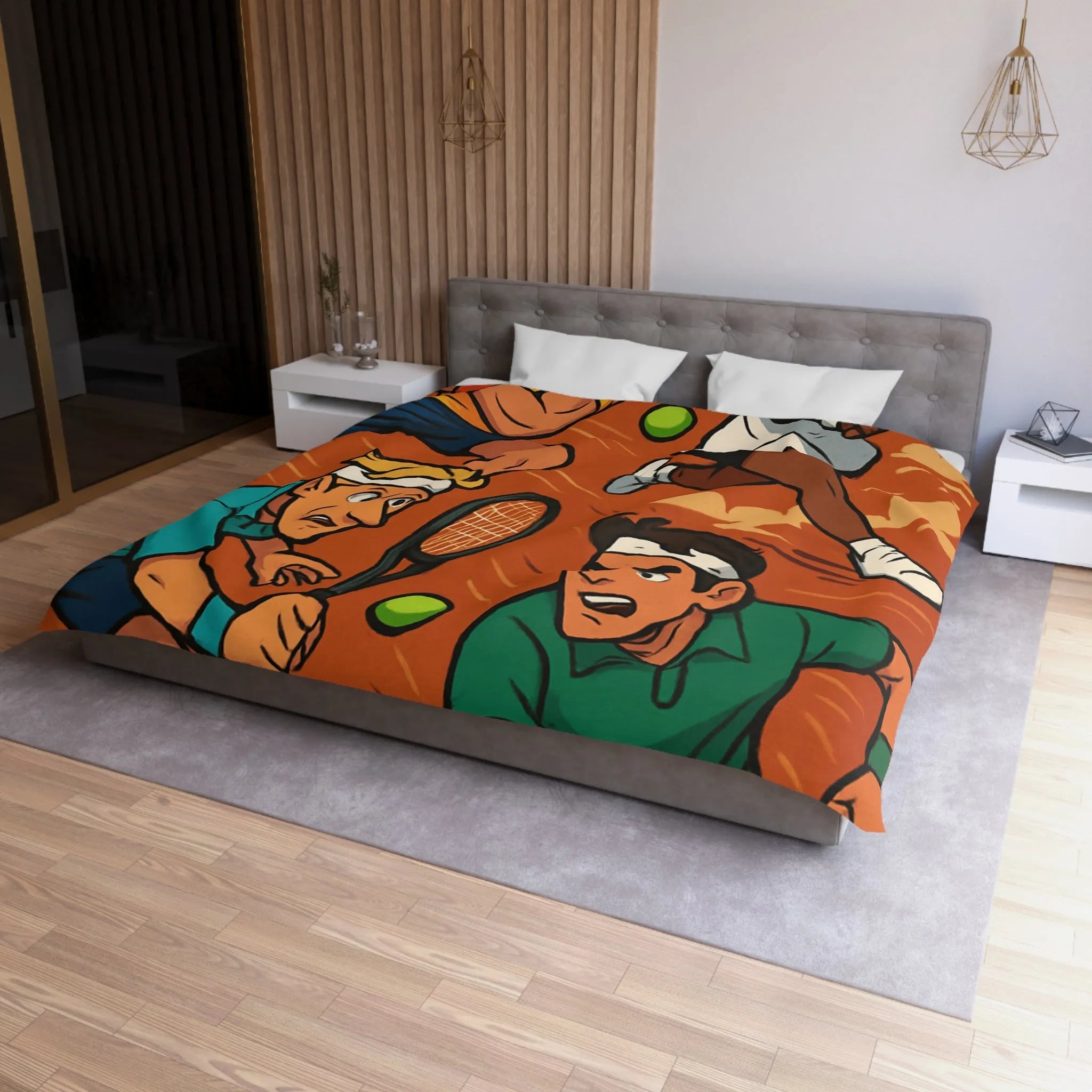 Housse de couette dynamique de tennis avec joueurs animés et fond terre battue