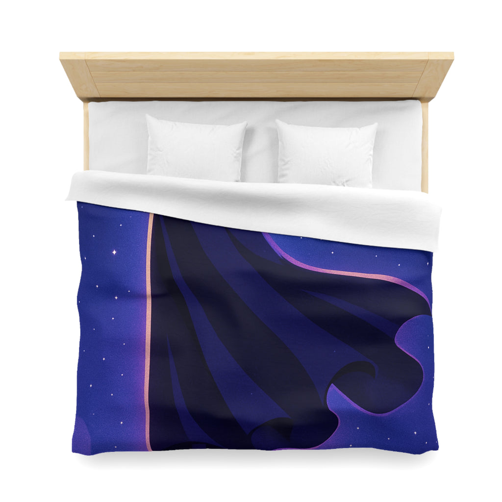 Housse de couette mystérieuse avec silhouette en cape sous un ciel étoilé magique