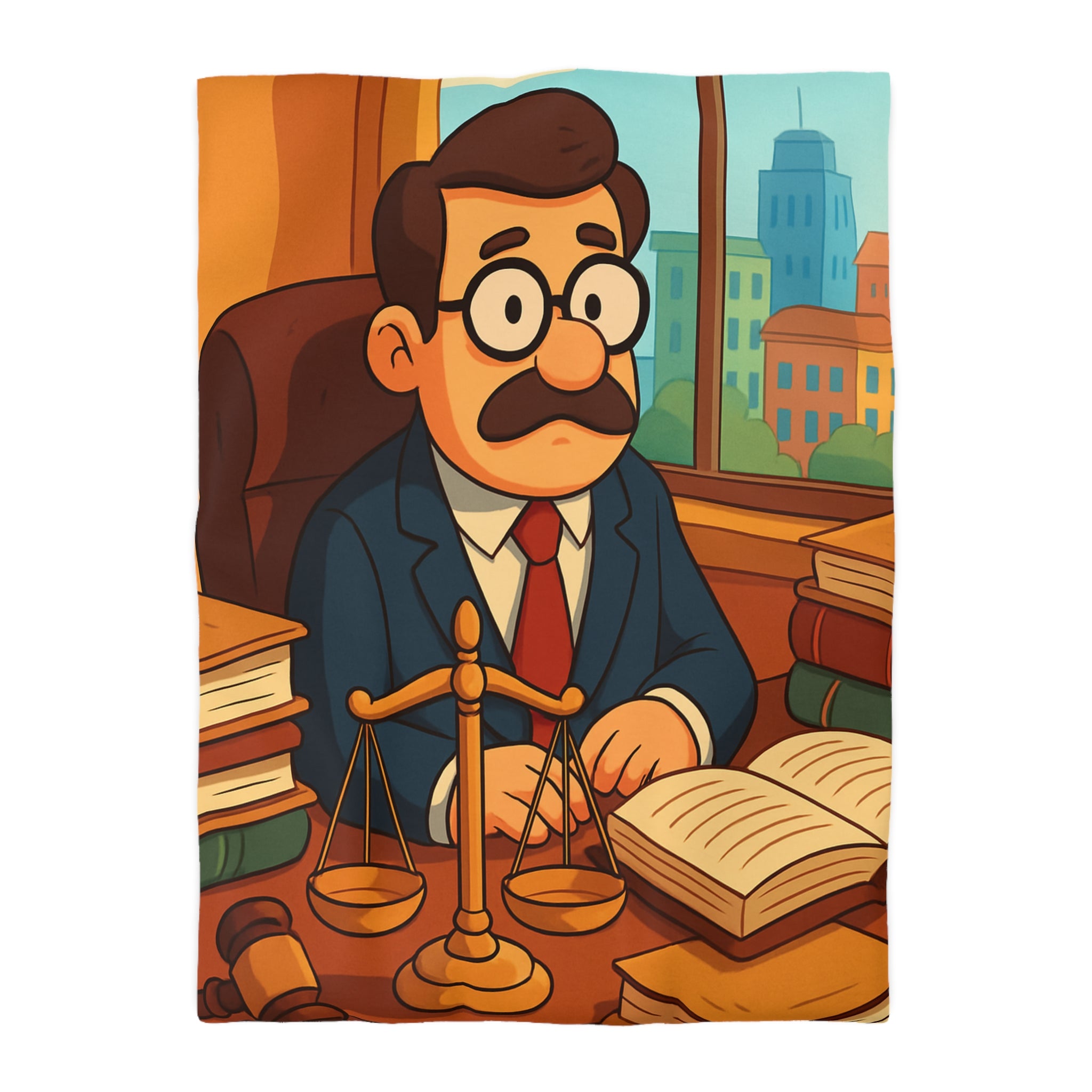 Housse de Couette Style Dessin Animé d'un Bureau d'Avocat avec Livres Colorés