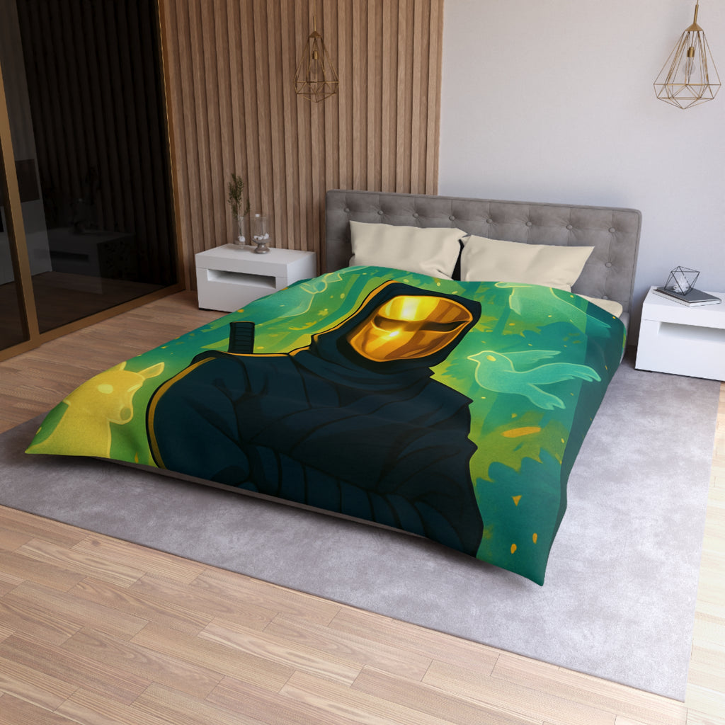 Housse de couette ninja doré avec animaux mystiques et forêts enchantées lumineuses