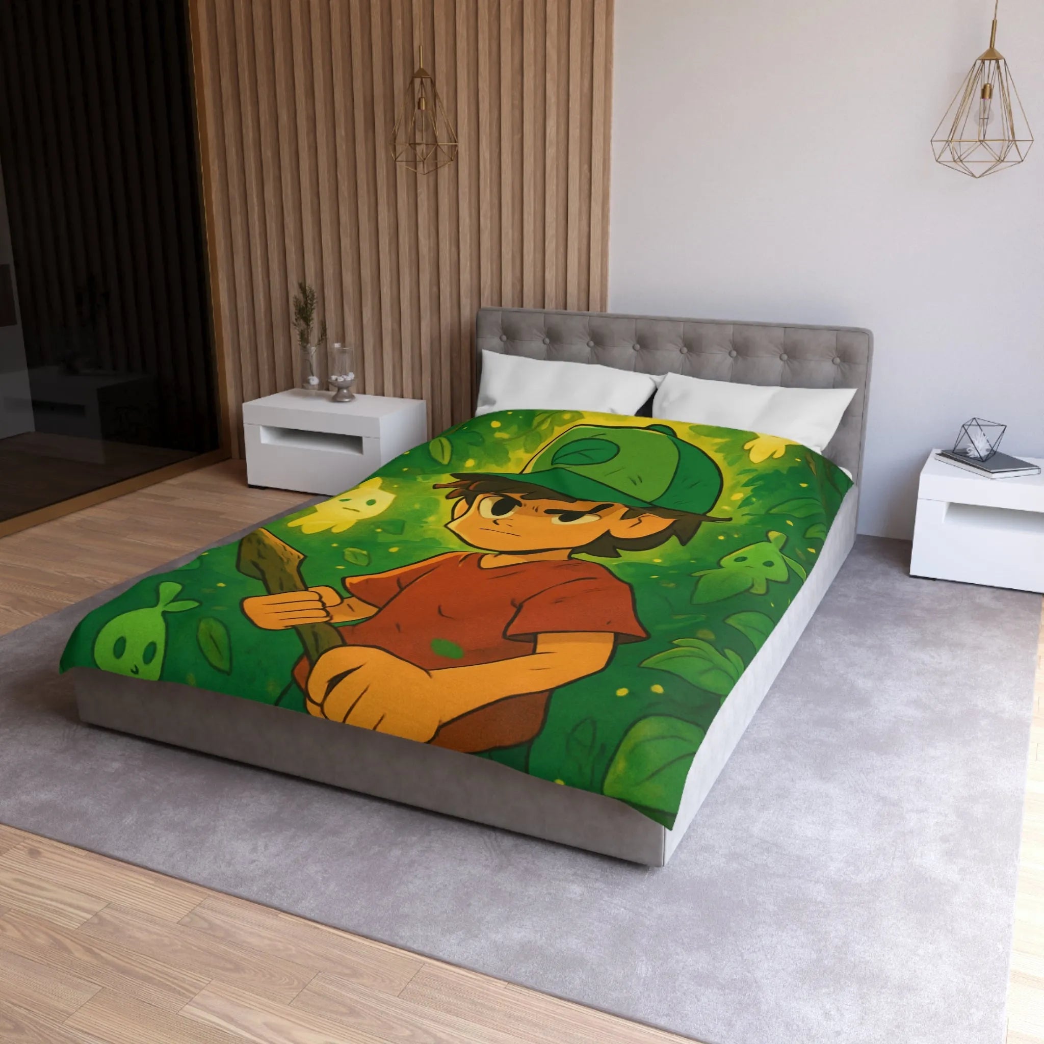 Housse de Couette Forêt Enchantée Enfant avec Créatures Lumineuses et Thème Aventure