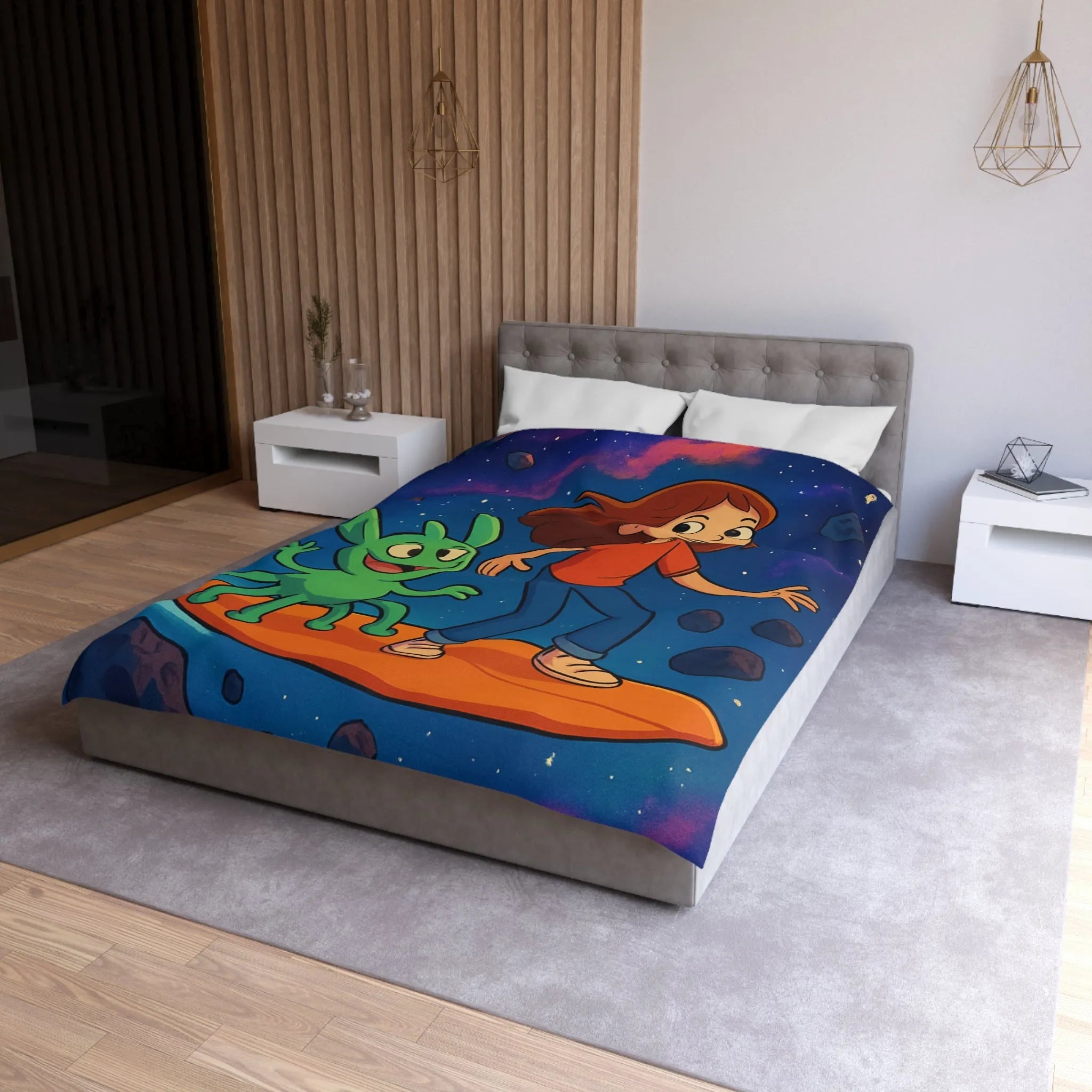 Explorez l’univers avec cette housse de couette lumineuse pour enfants, style aventure cosmique