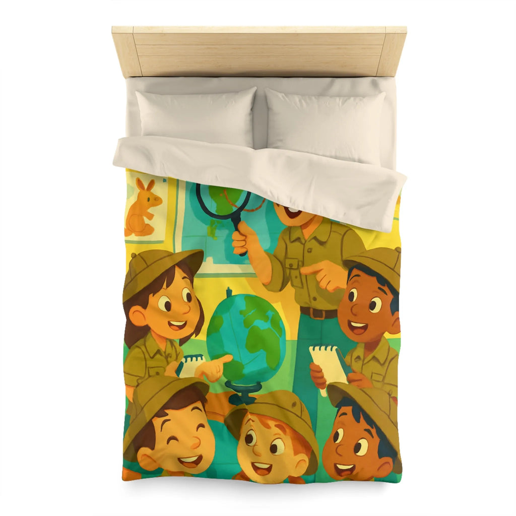 Housse de Couette Enfants Explorateurs : Monde Aventure, Couleurs Vives, Design Éducatif