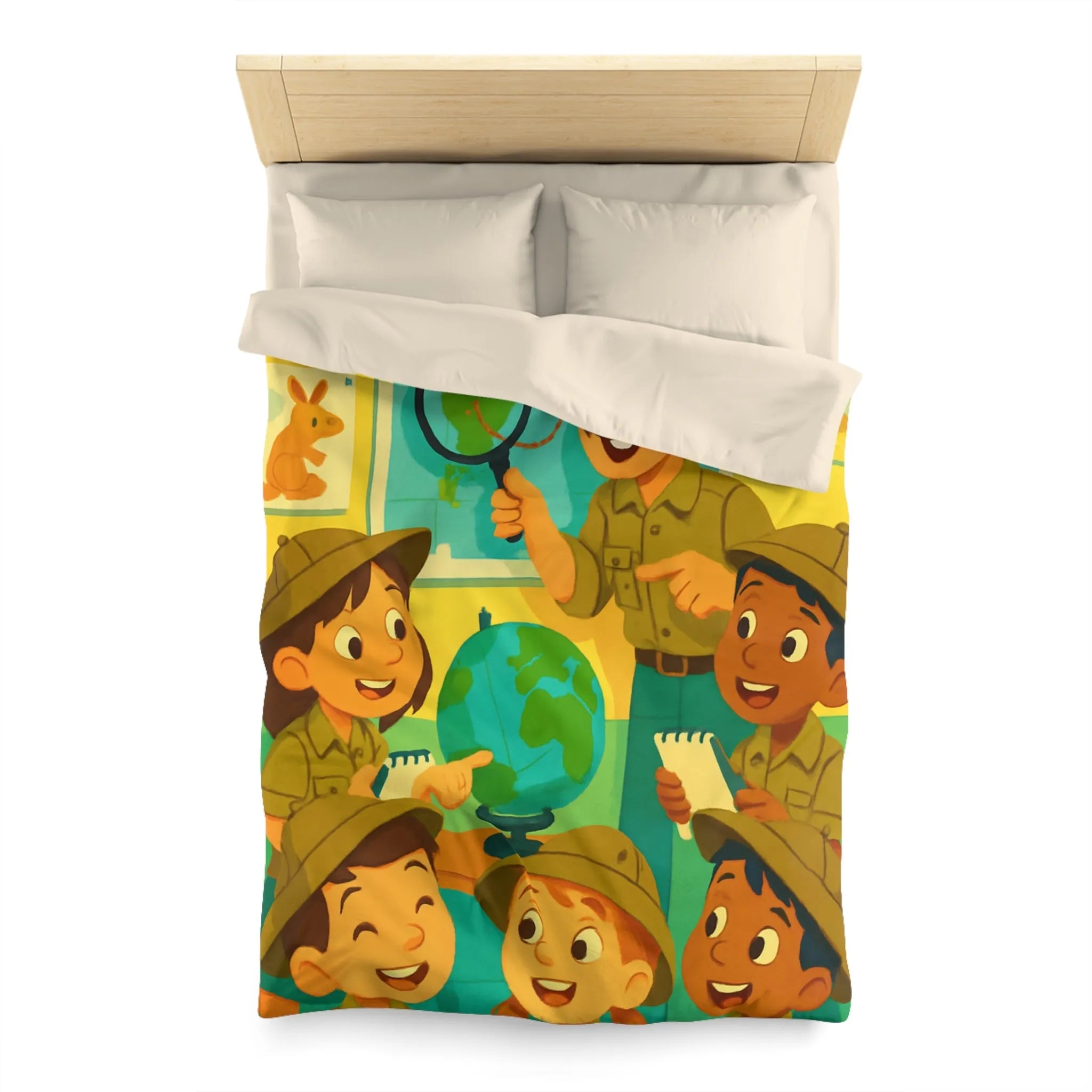 Housse de Couette Enfants Explorateurs : Monde Aventure, Couleurs Vives, Design Éducatif