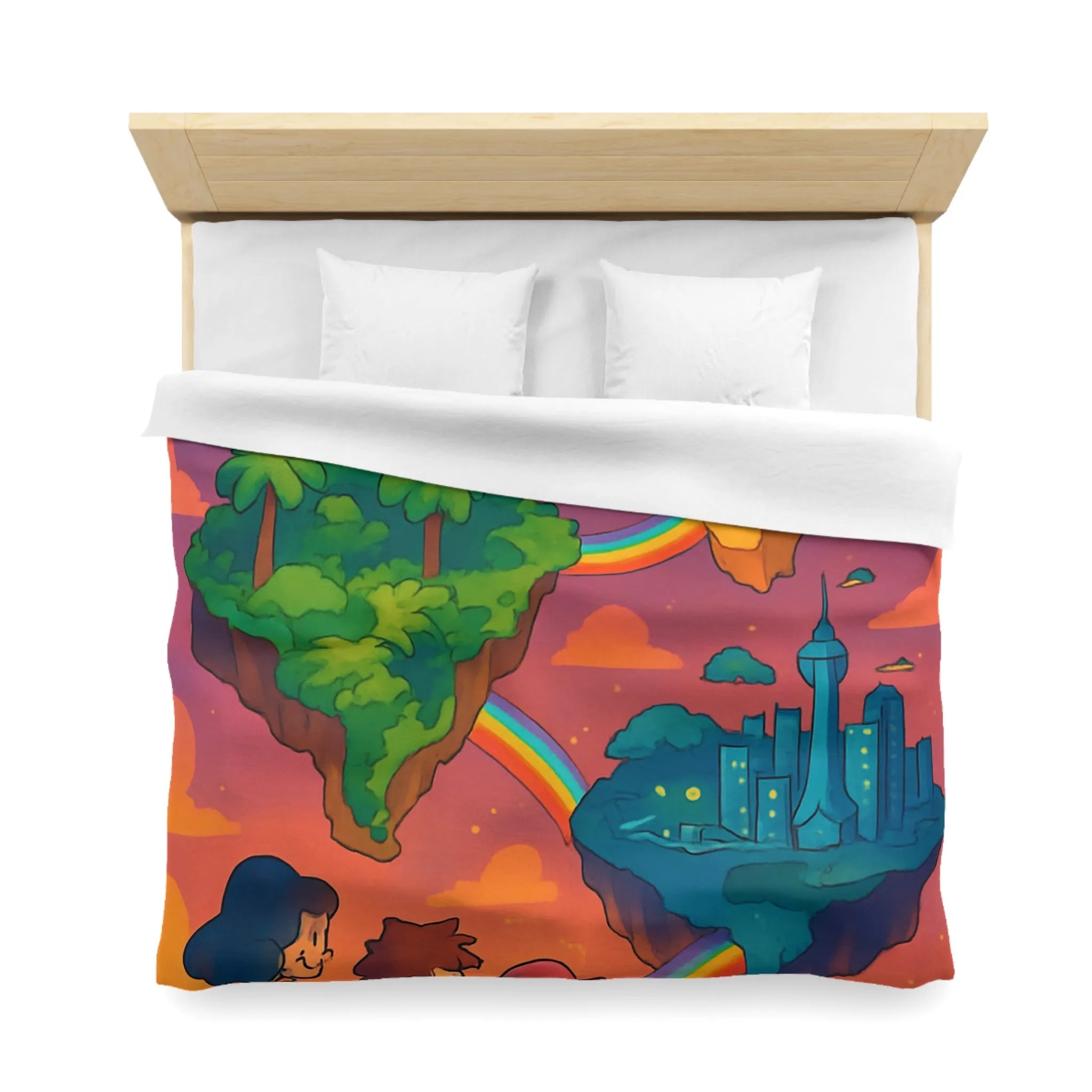 Housse de couette avec univers magique flottant pour chambre d'enfant colorée arc-en-ciel