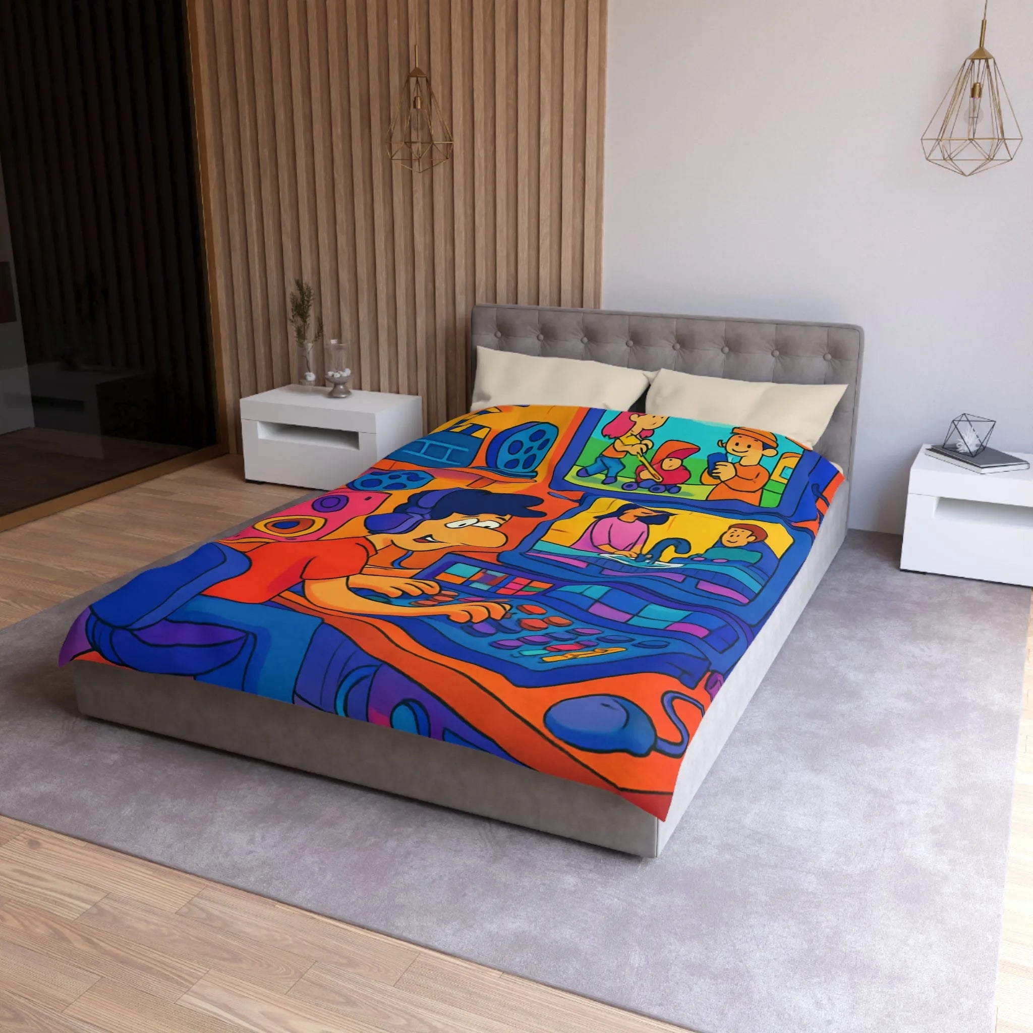 Housse de couette colorée avec illustrations joyeuses pour chambre d'enfant moderne et ludique