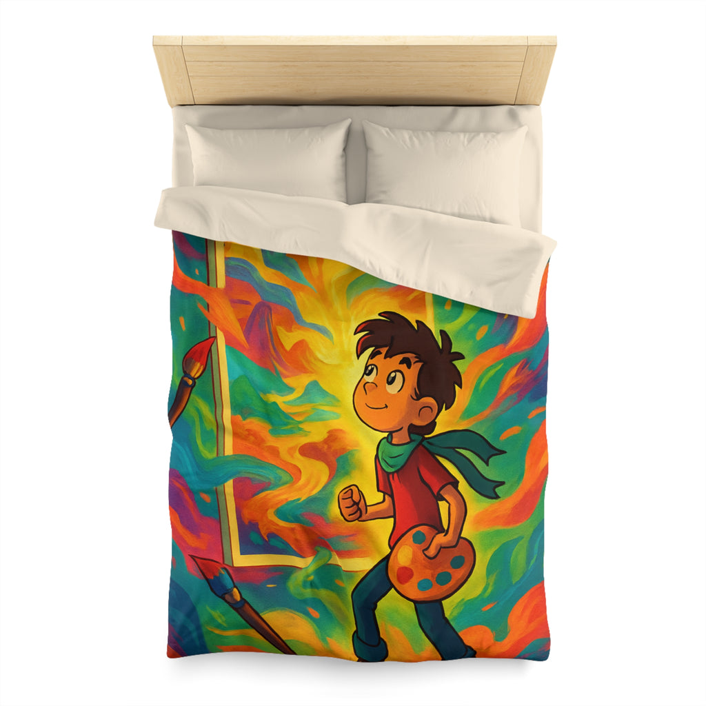 Housse de couette multicolore avec artiste créatif et peinture de pinceaux magiques