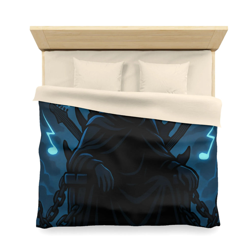 Housse de Couette Gothique Musicien Roi Ténébreux avec Throne de Guitares et Crânes