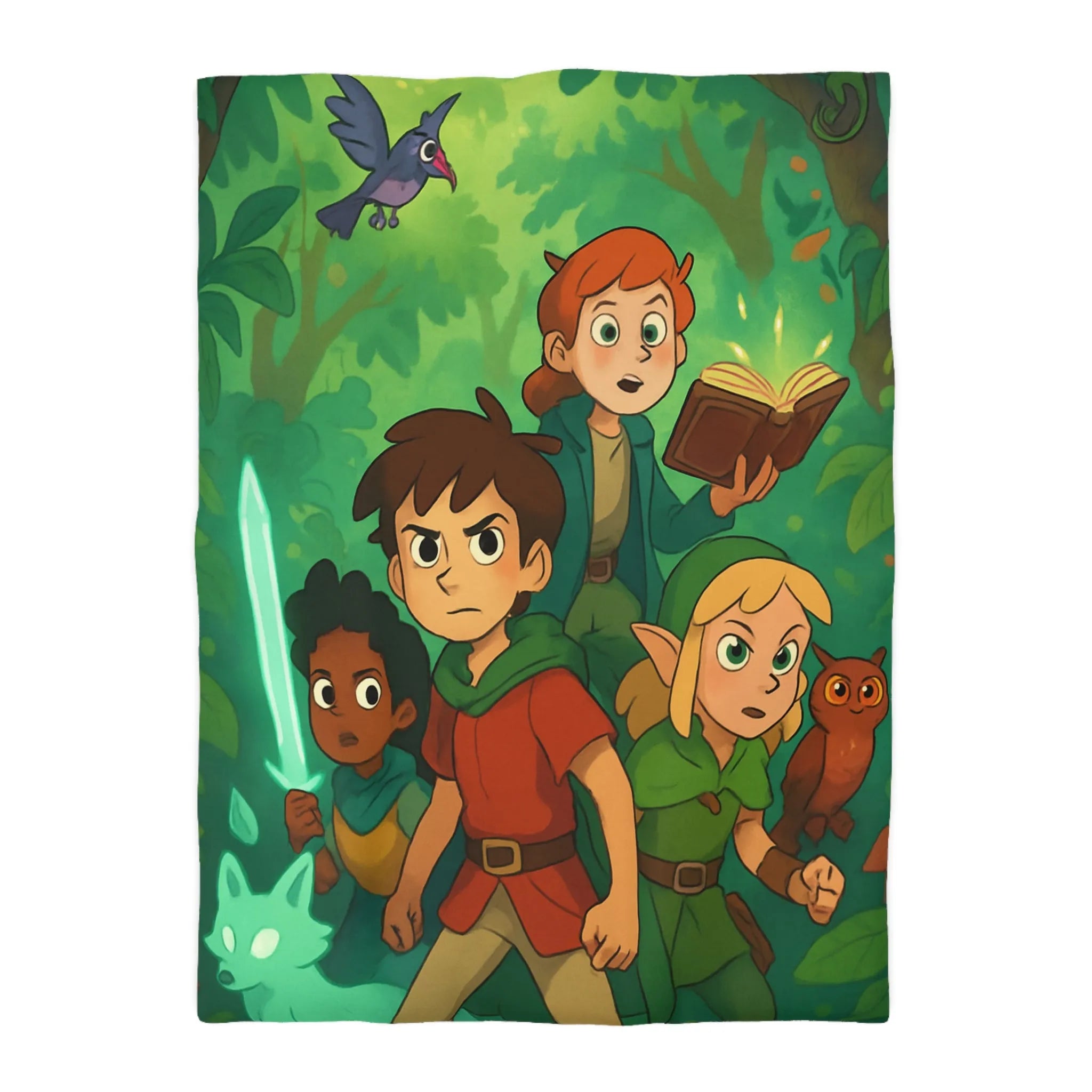 Housse de Couette Fantaisie Enfants Aventuriers Forêt Magique Chasse au Trésor Épique