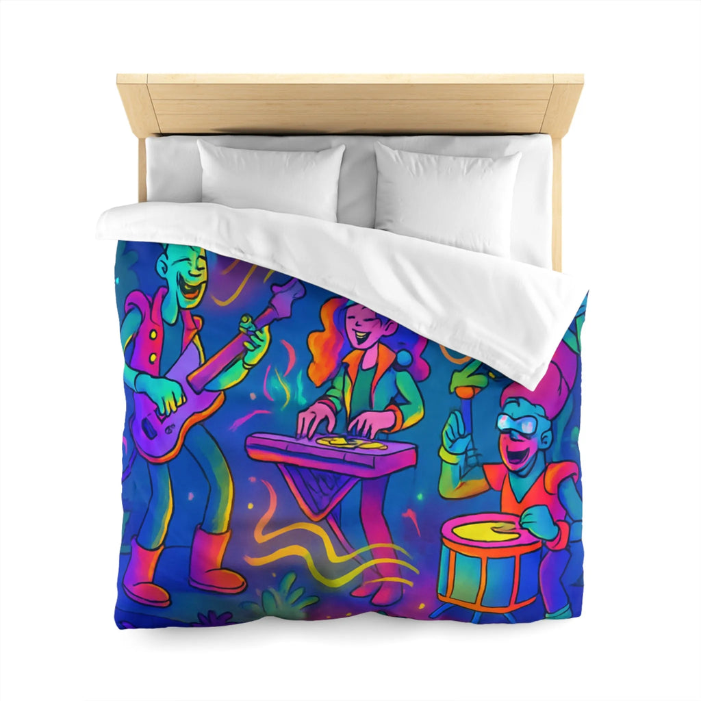 Housse de couette colorée avec une scène de concert de jungle néon vibrant