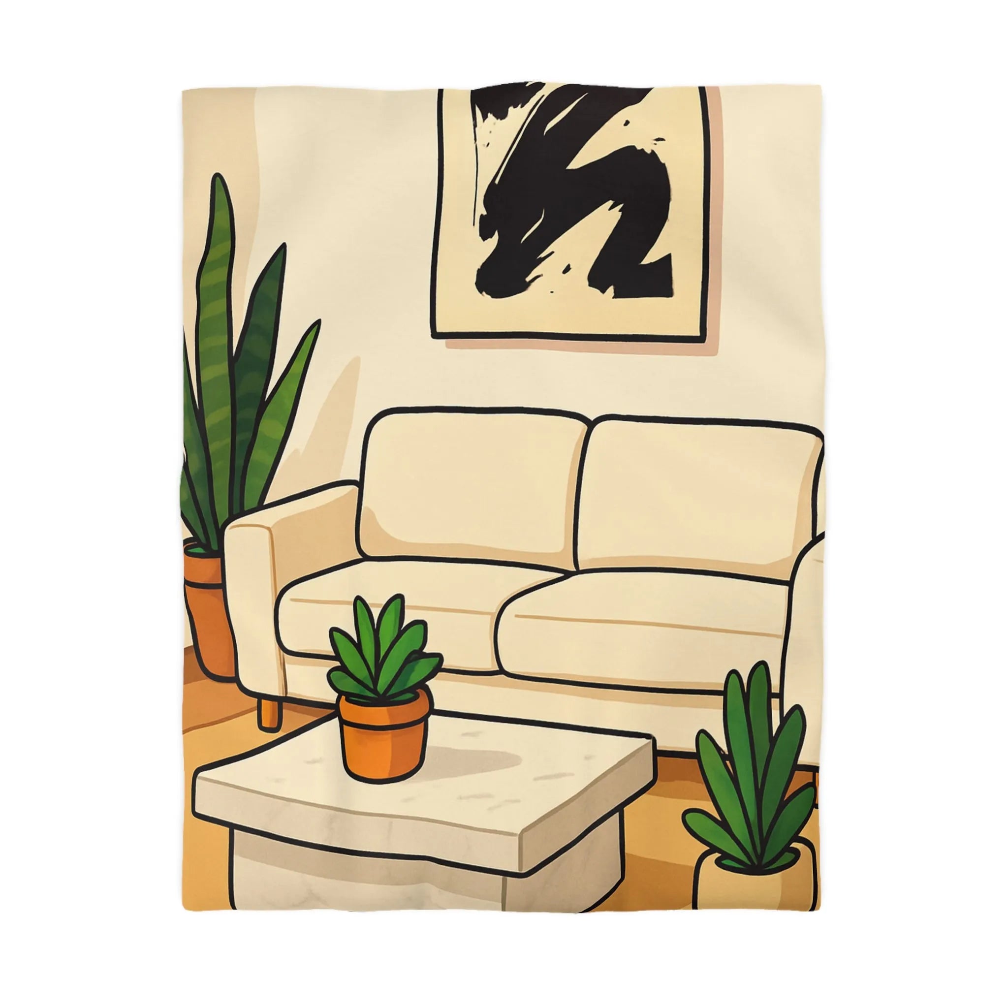 Housse de Couette Élégante avec Design Graphique Moderne et Plantes Vertes Décoratives