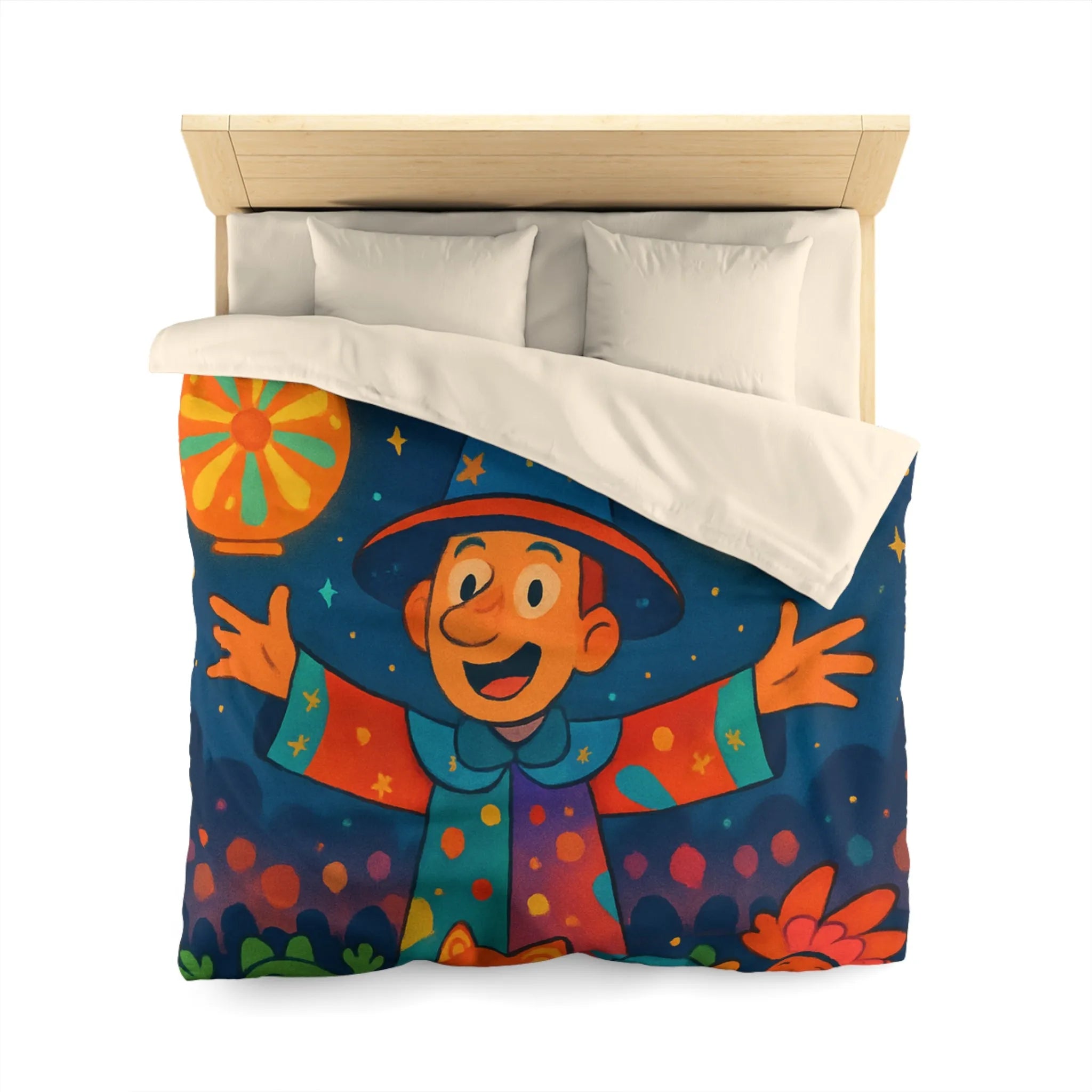 Housse de couette enfant au design magique de lanternes colorées et personnages joyeux